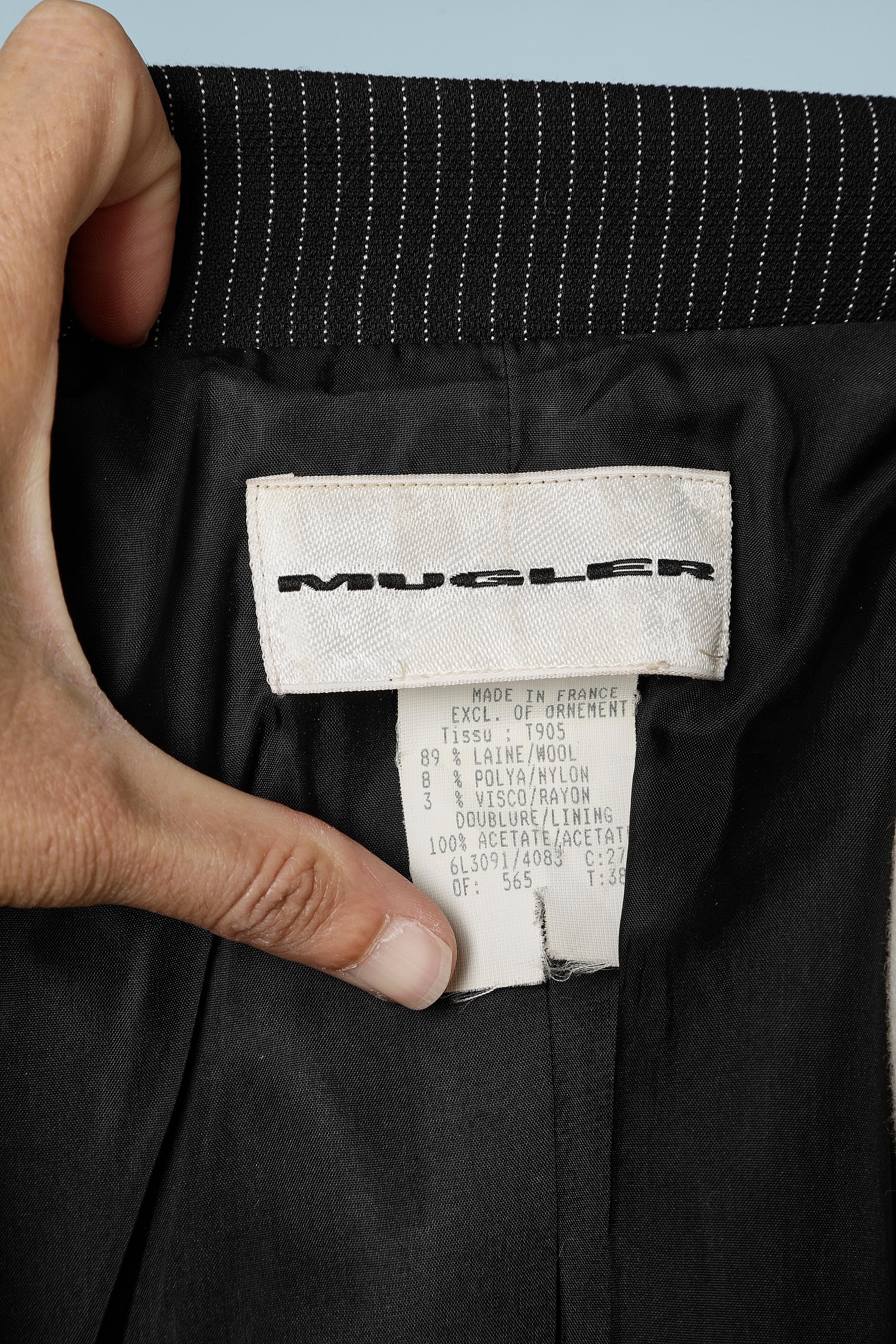 Tennis stripe skirt-suit in wool with branded snap.  Thierry Mugler For Sale 2