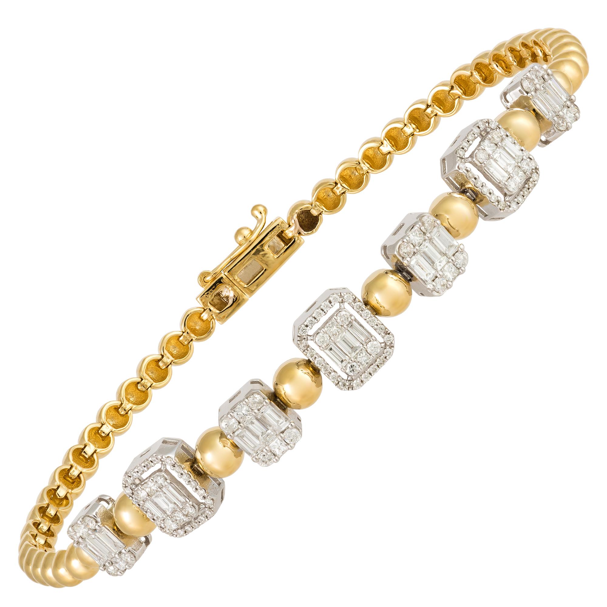 Women's Tennis White Yellow Gold 18K Bracelet Diamond for Her For Sale