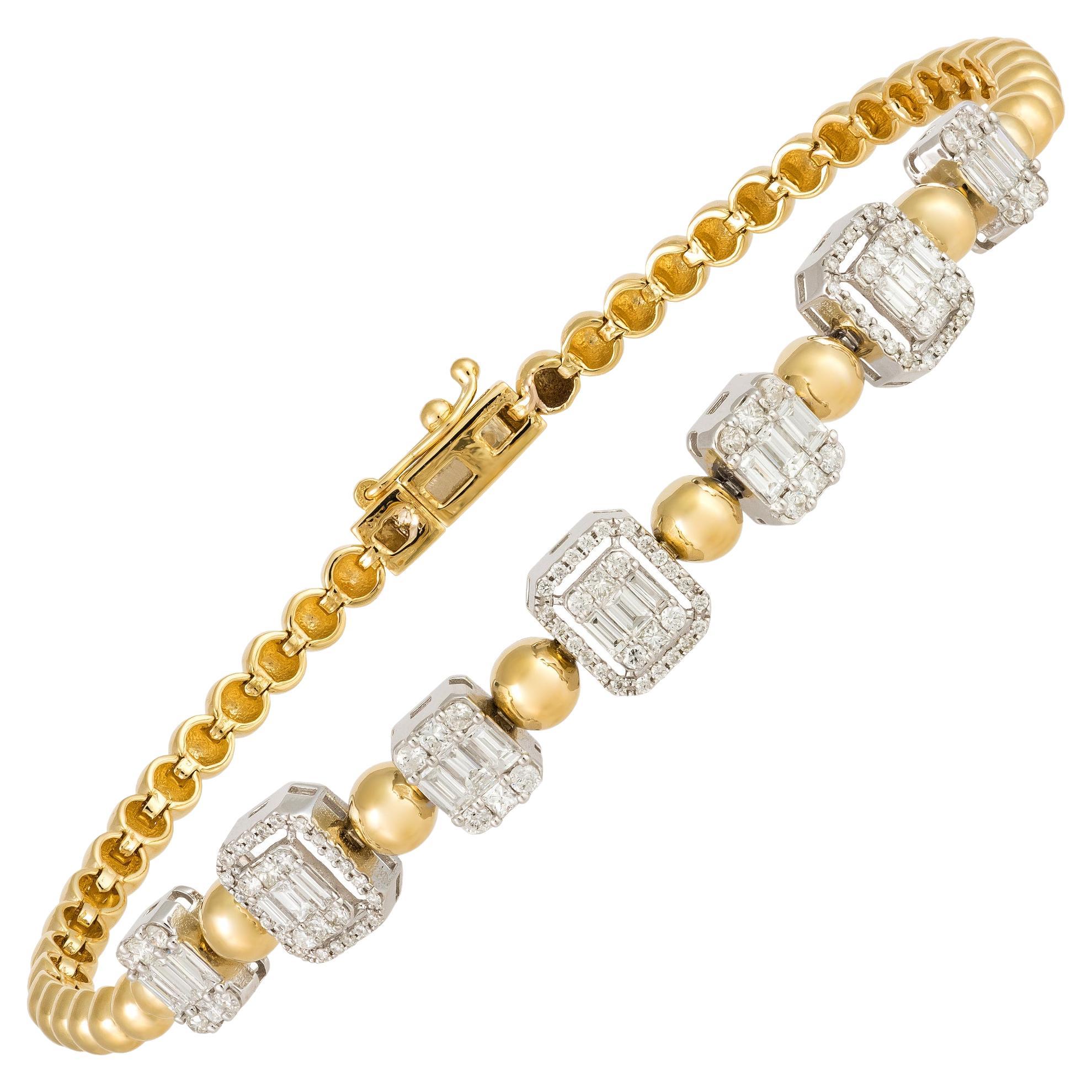 Tennis White Yellow Gold 18K Bracelet Diamond for Her For Sale