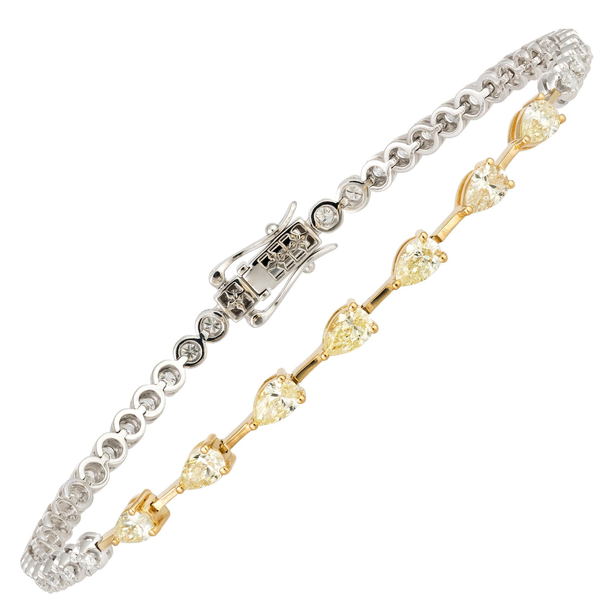 Tennis White Yellow Gold 18K Bracelet Yellow Diamond for Her In New Condition For Sale In Montreux, CH