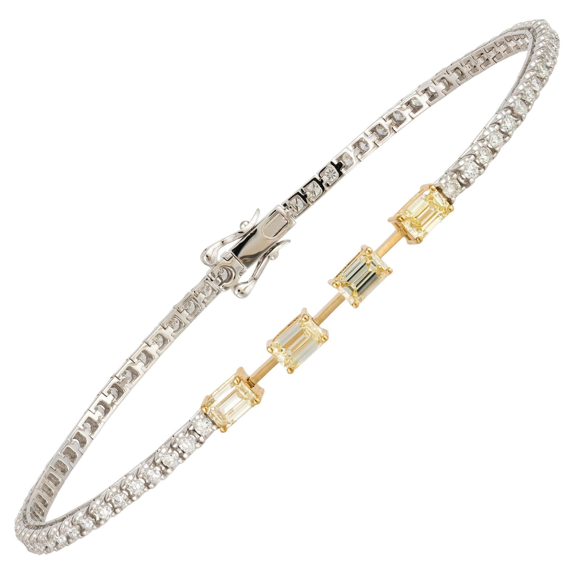 Tennis White Yellow Gold 18K Bracelet Yellow Diamond for Her