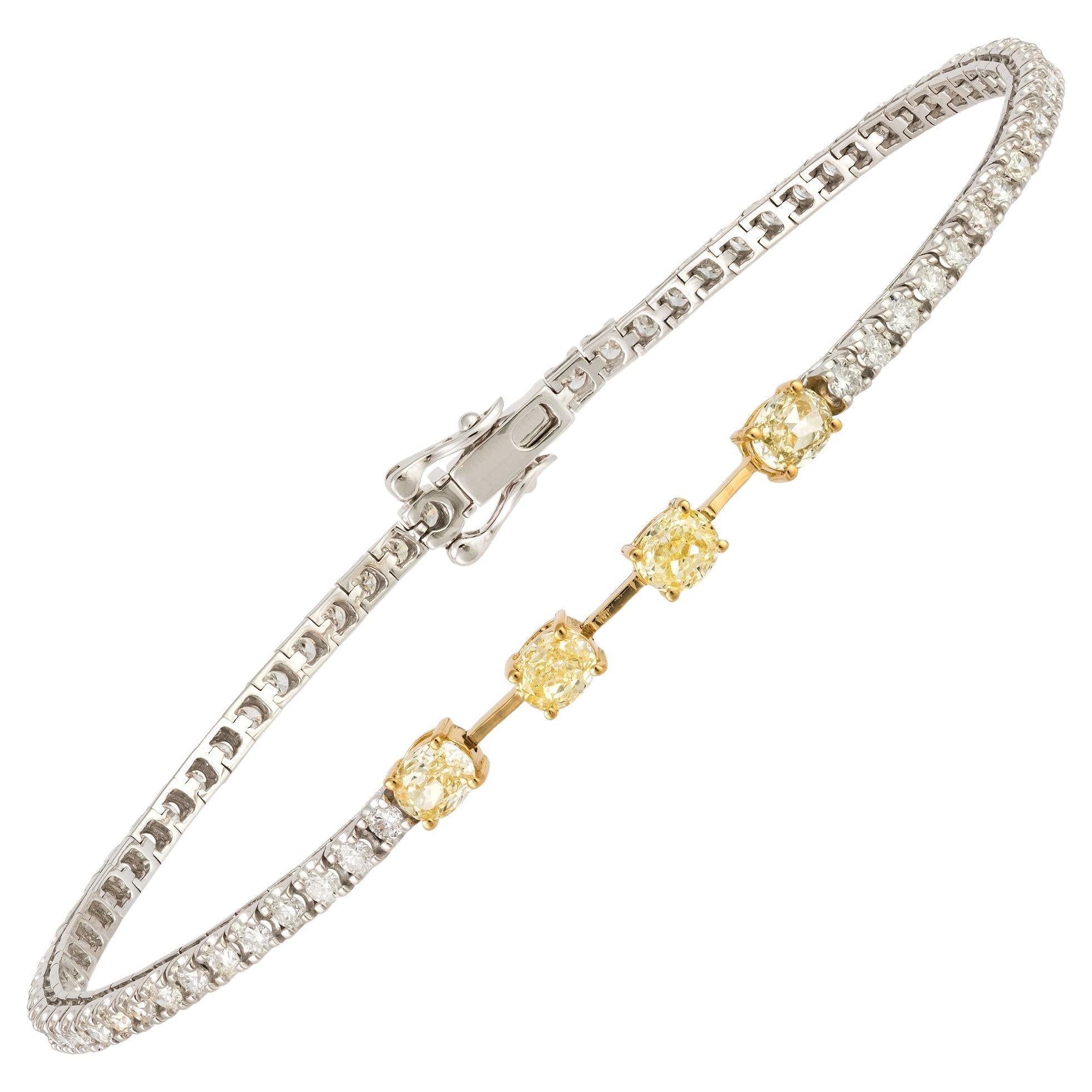 Bracelet de tennis en or blanc 18K diamant jaune pour elle