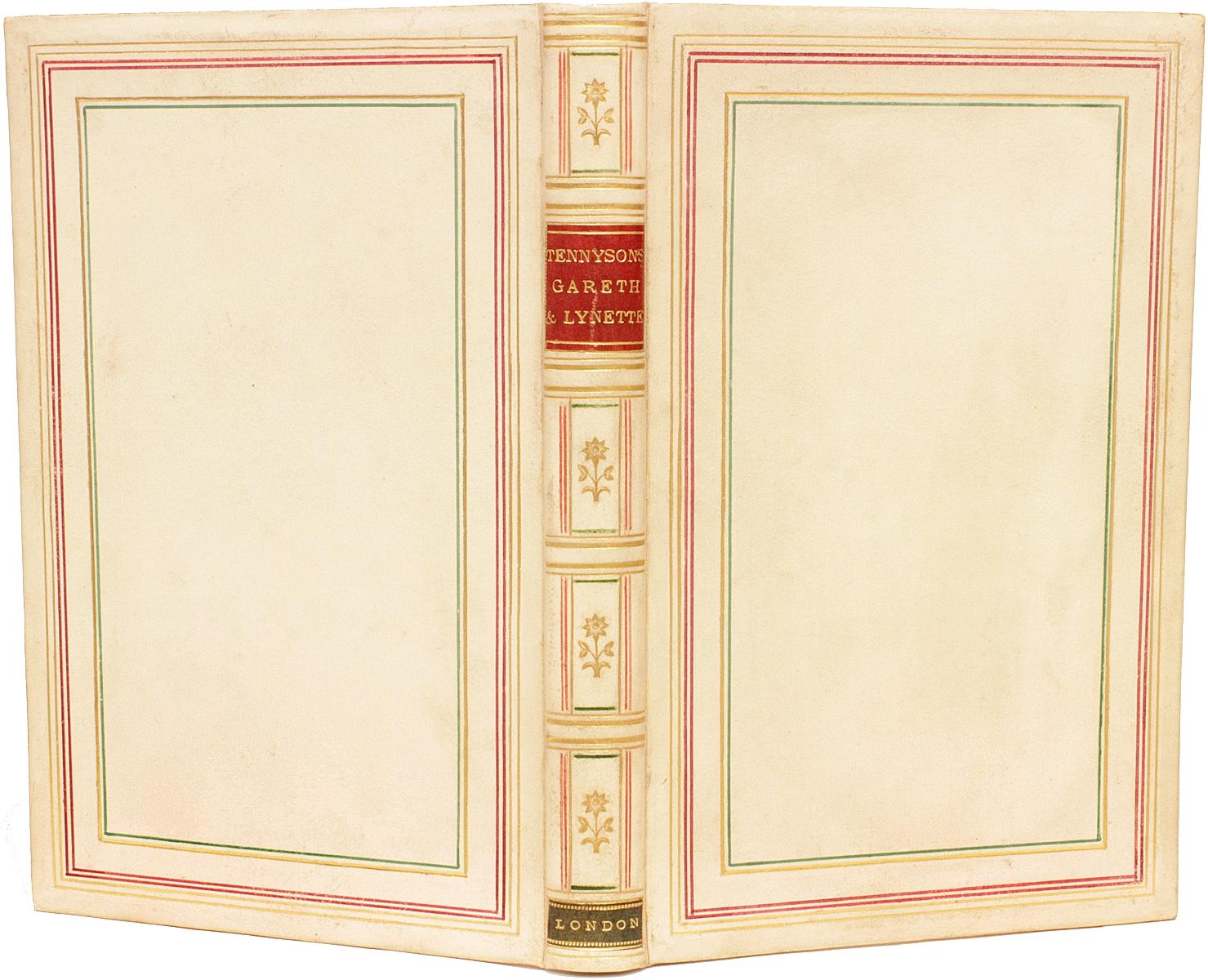 Britannique Tennyson, Alfred. Gareth et Lynette. 1872, relié dans une fine reliure en vélin intégral en vente