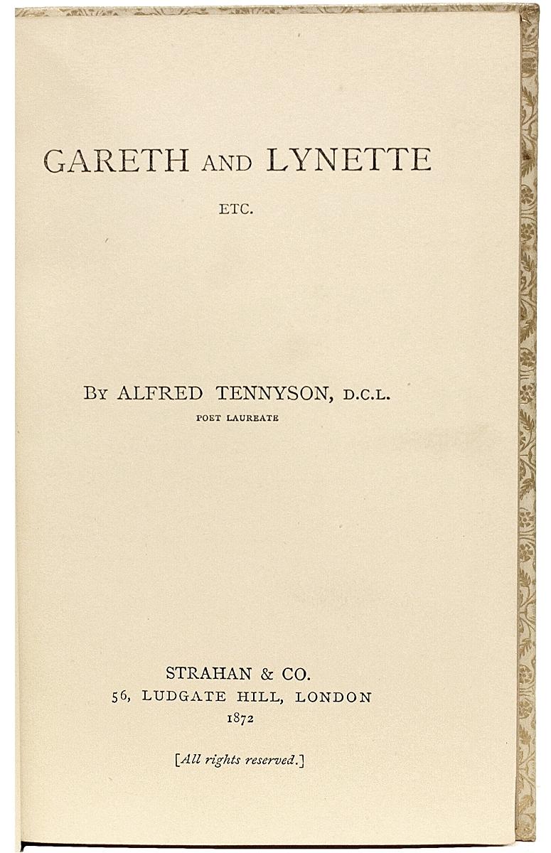 Tennyson, Alfred. Gareth and Lynette. 1872, Bound in a Fine Full Vellum Binding In Good Condition For Sale In Hillsborough, NJ