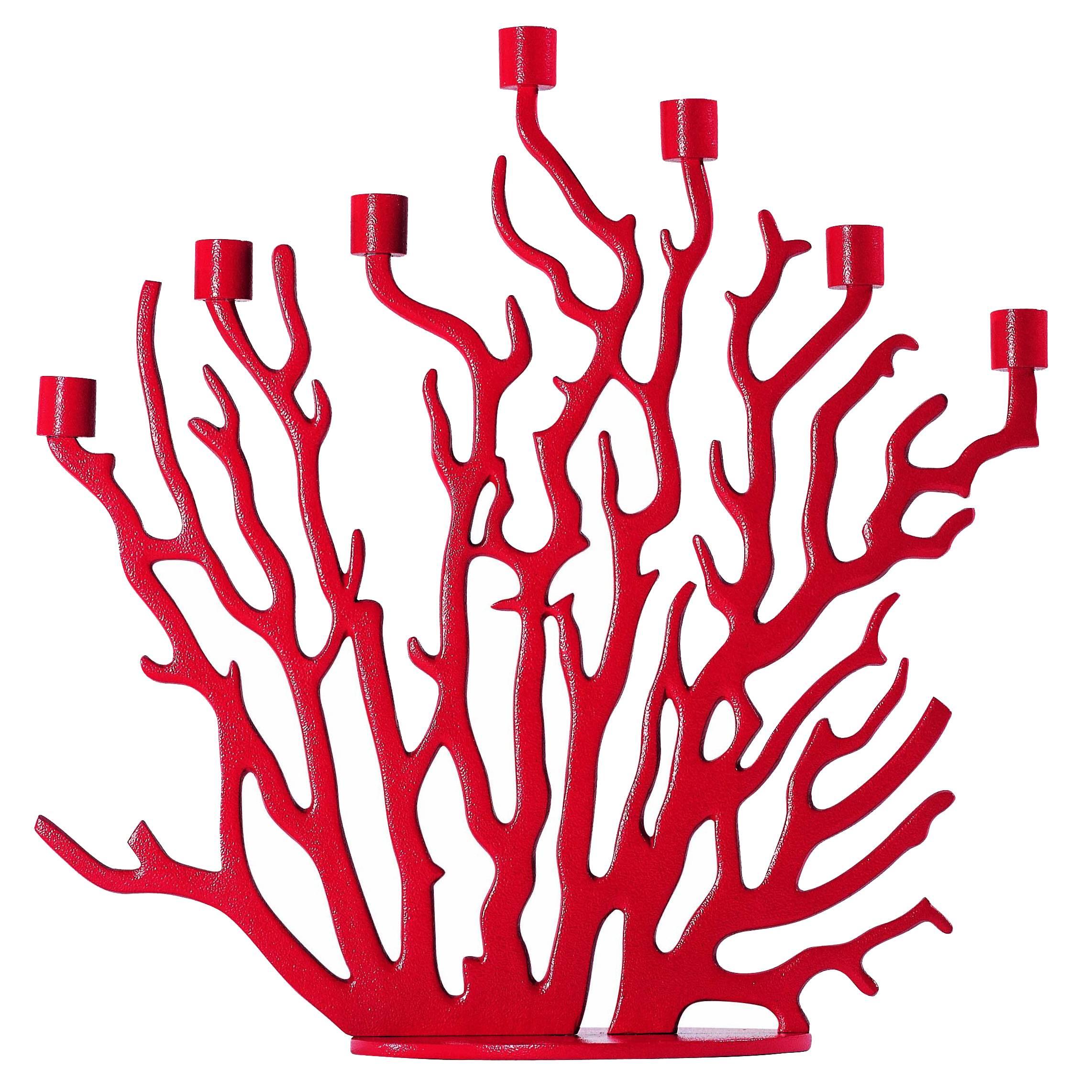 Großer Tenochititlan-Kerzenhalter aus rot gegossenem Aluminiumguss von Laudani & Romanelli im Angebot
