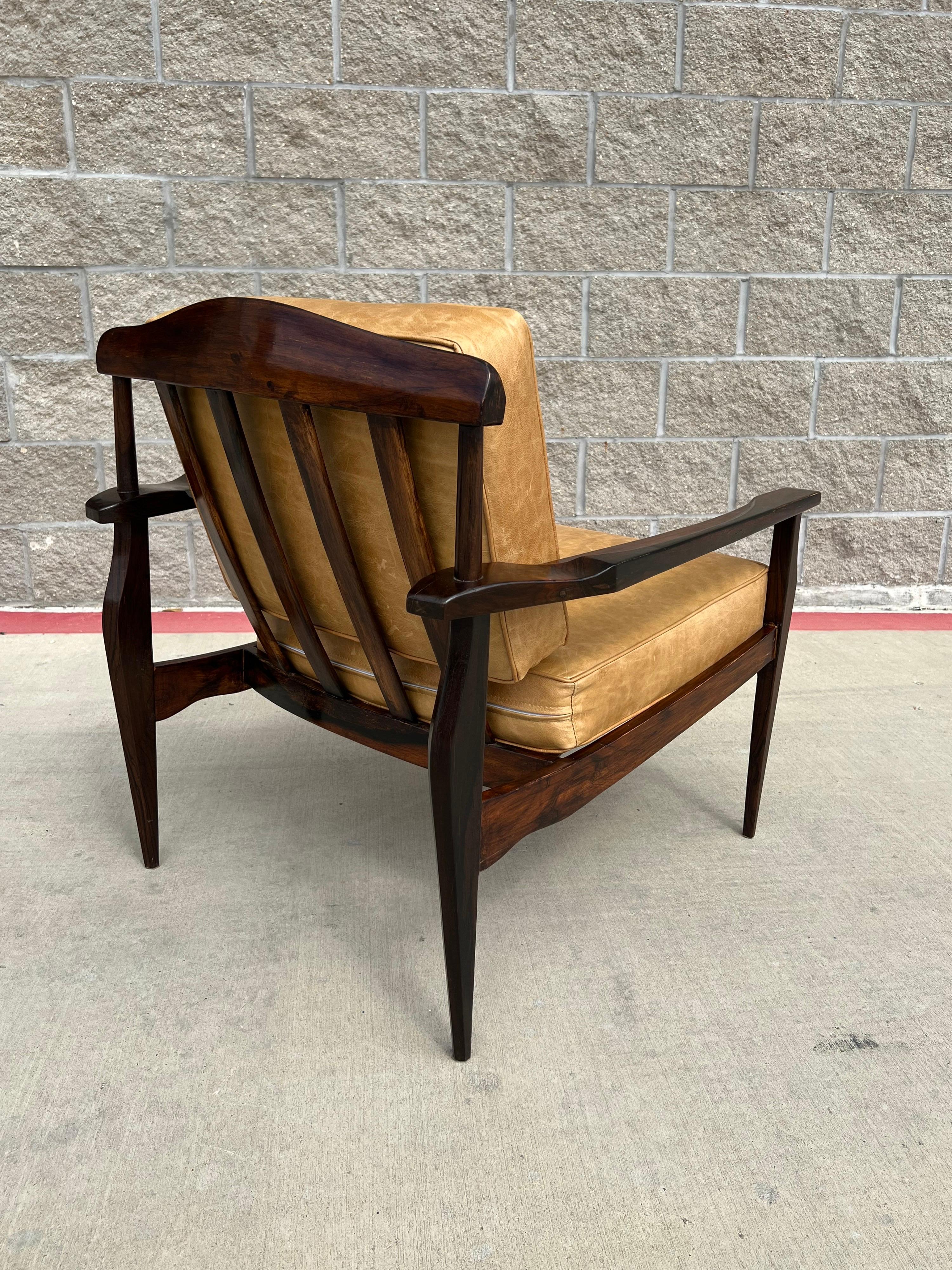 Leather Tenreiro Armchair with Rosewood Frame by Joaquim Tenreiro For Sale