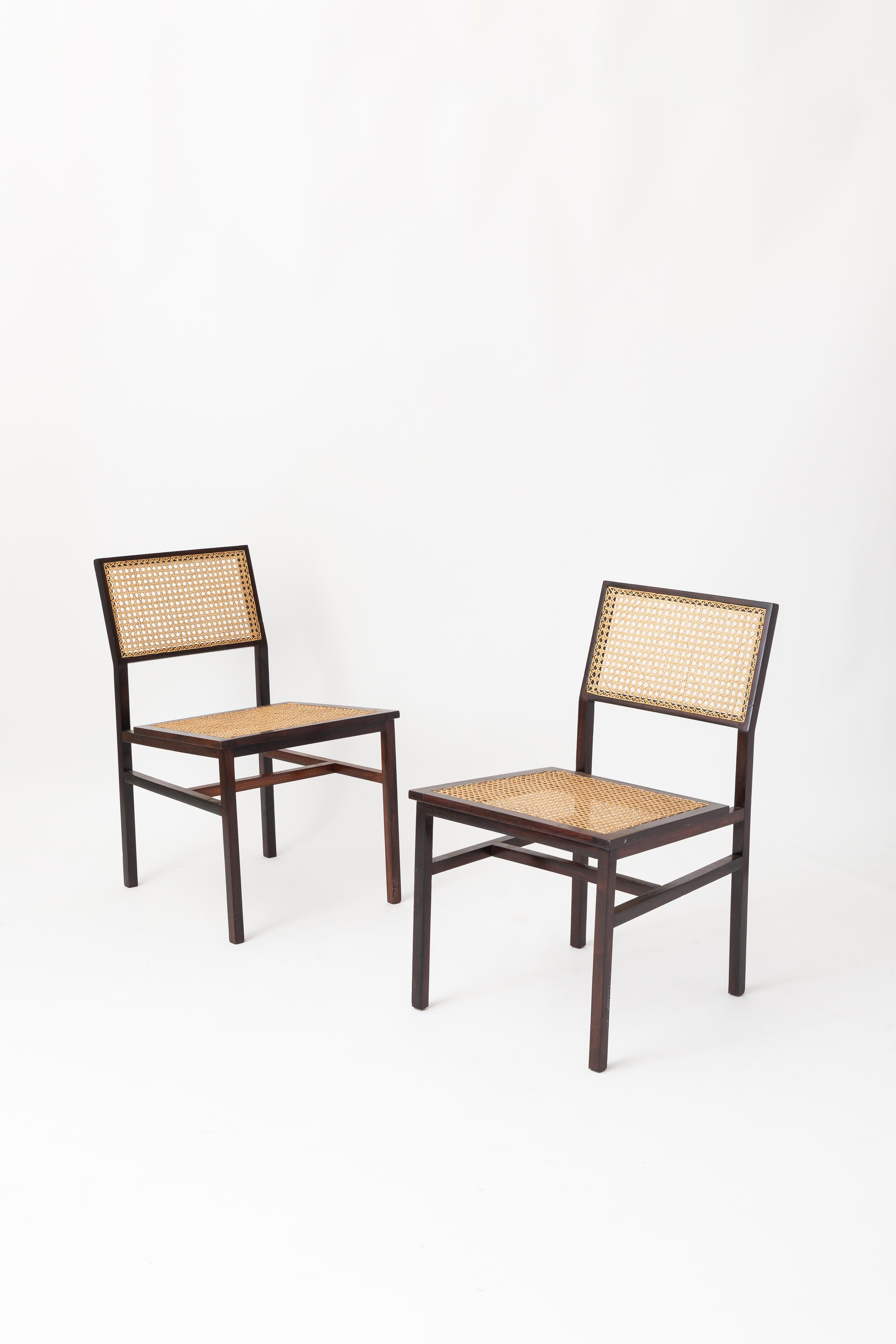 20th Century Tenreiro pair of wood and cane chairs (with original label) For Sale