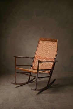 Tenreiro Rocking Chair by Joaquim Tenreiro, Rosewood and Cane, Brazil, 1950