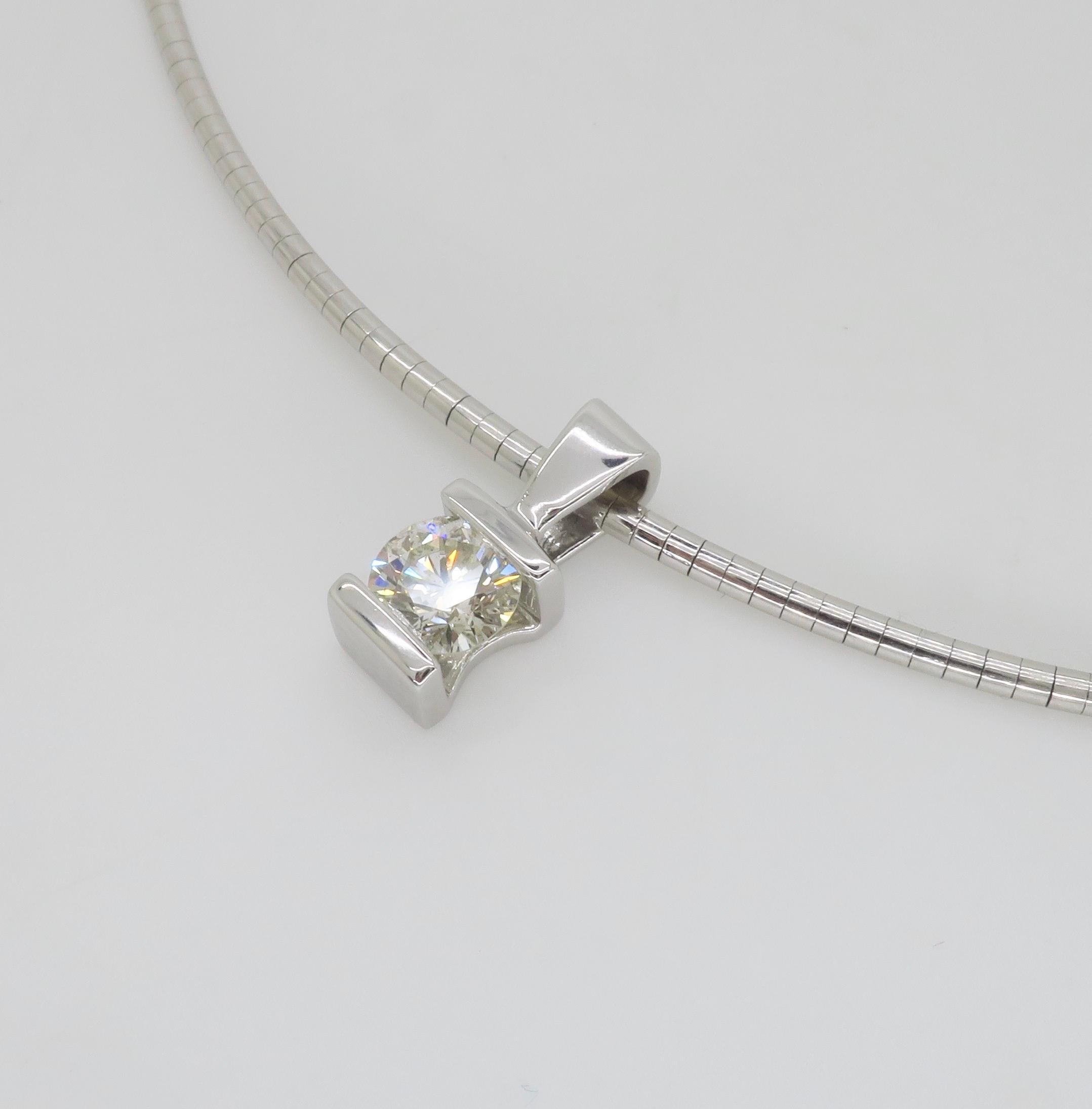 Tension Set Diamond Solitaire Pendant Collar Style Necklace  5