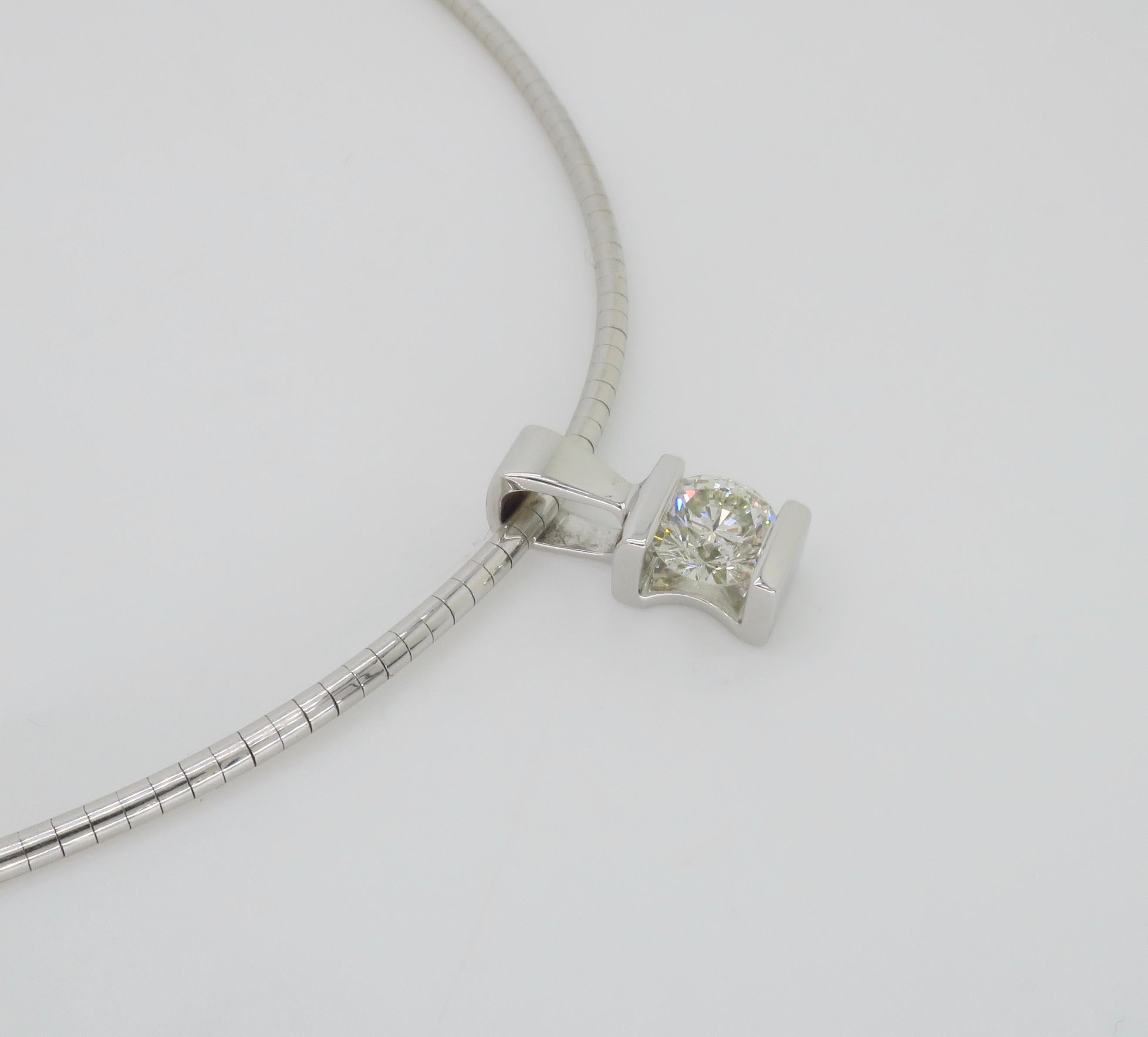 Tension Set Diamond Solitaire Pendant Collar Style Necklace  6