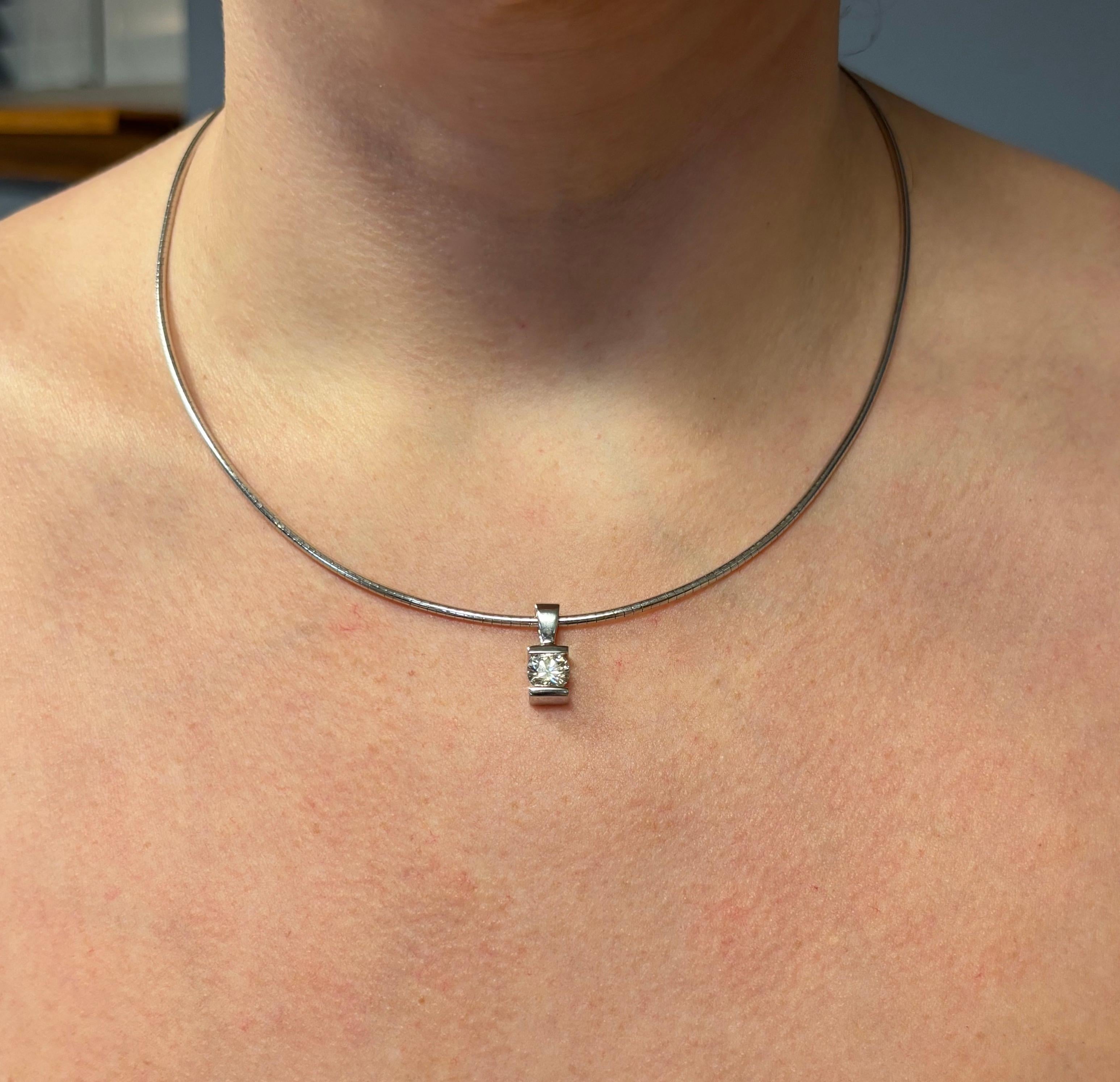 Tension Set Diamond Solitaire Pendant Collar Style Necklace  8