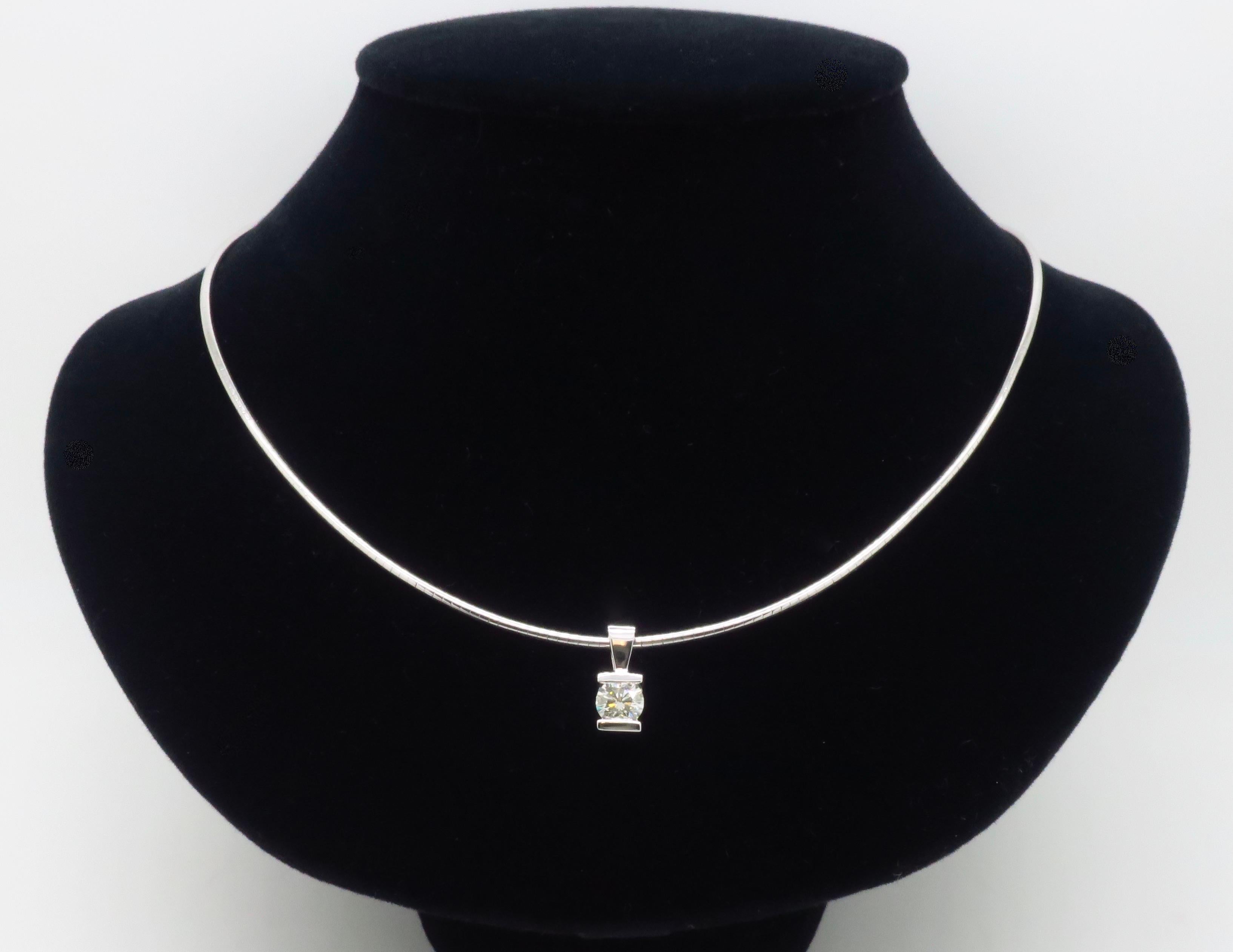 Tension Set Diamond Solitaire Pendant Collar Style Necklace  In New Condition In Webster, NY