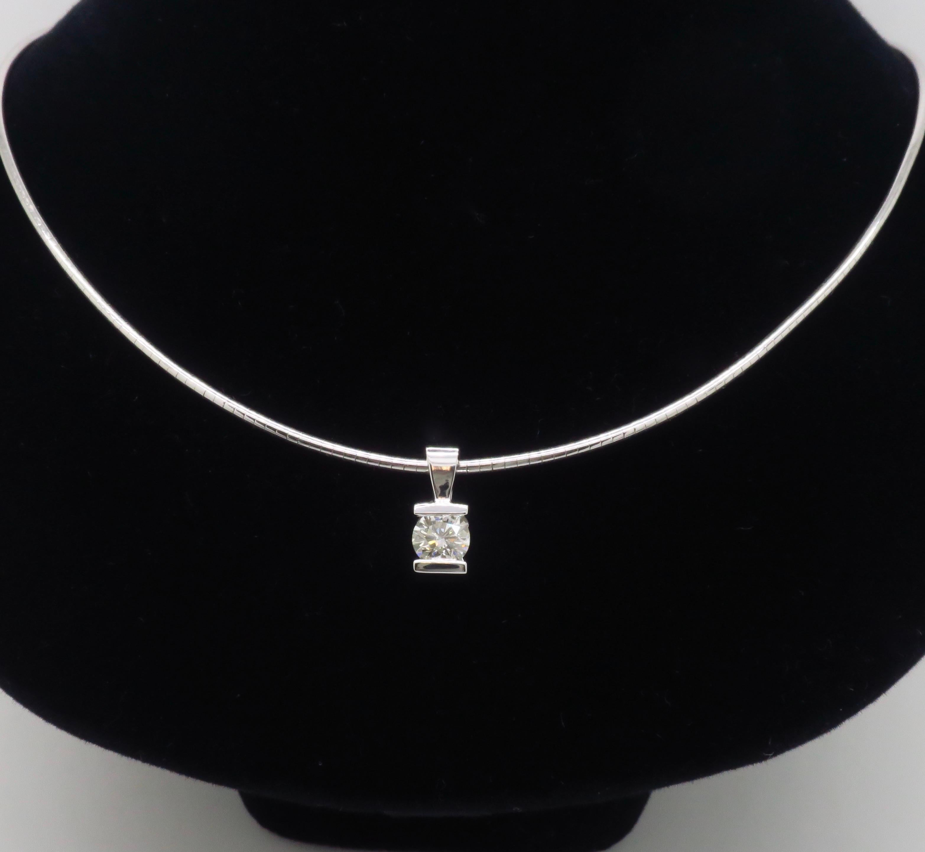 Women's Tension Set Diamond Solitaire Pendant Collar Style Necklace 