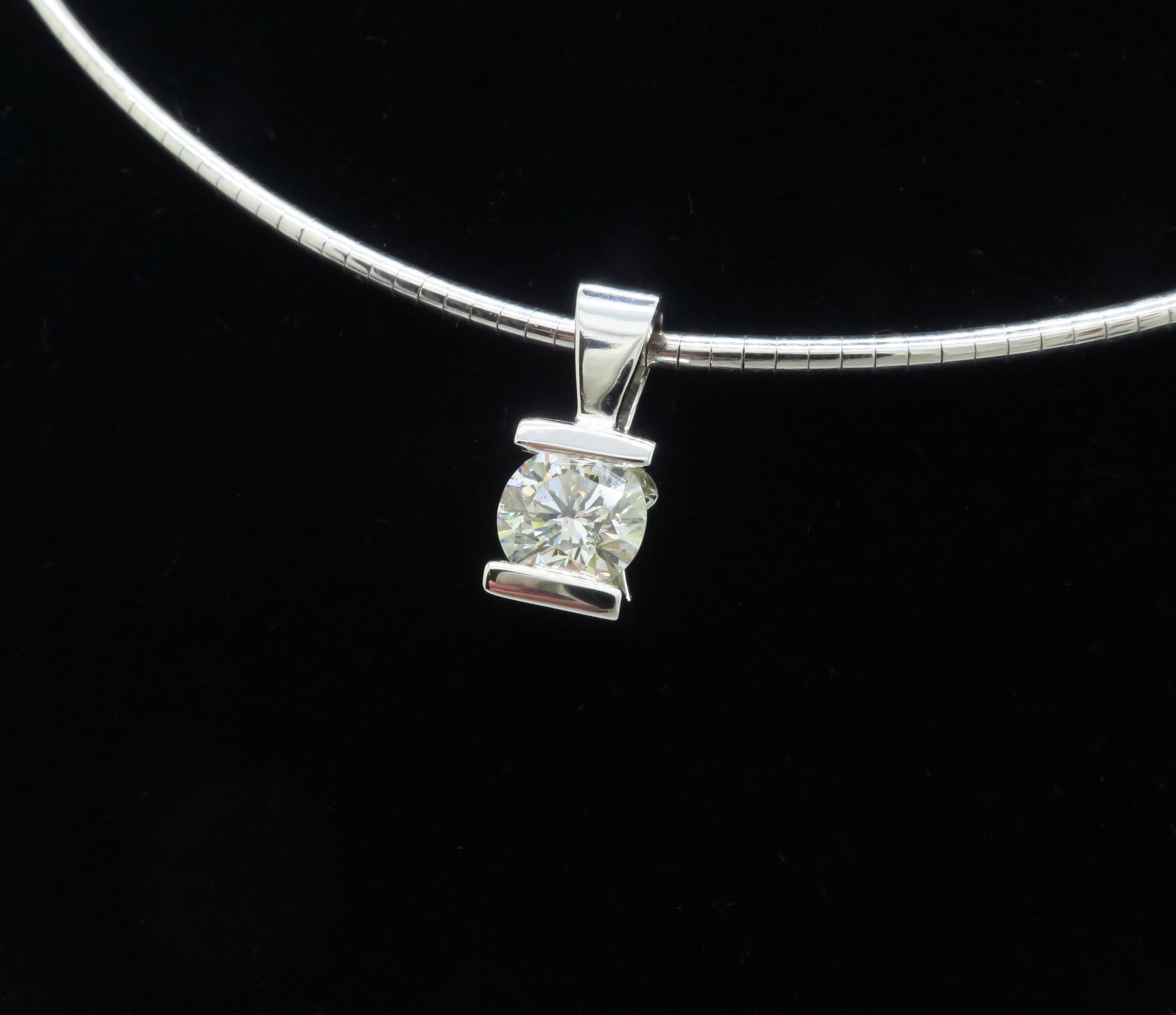 Tension Set Diamond Solitaire Pendant Collar Style Necklace  2
