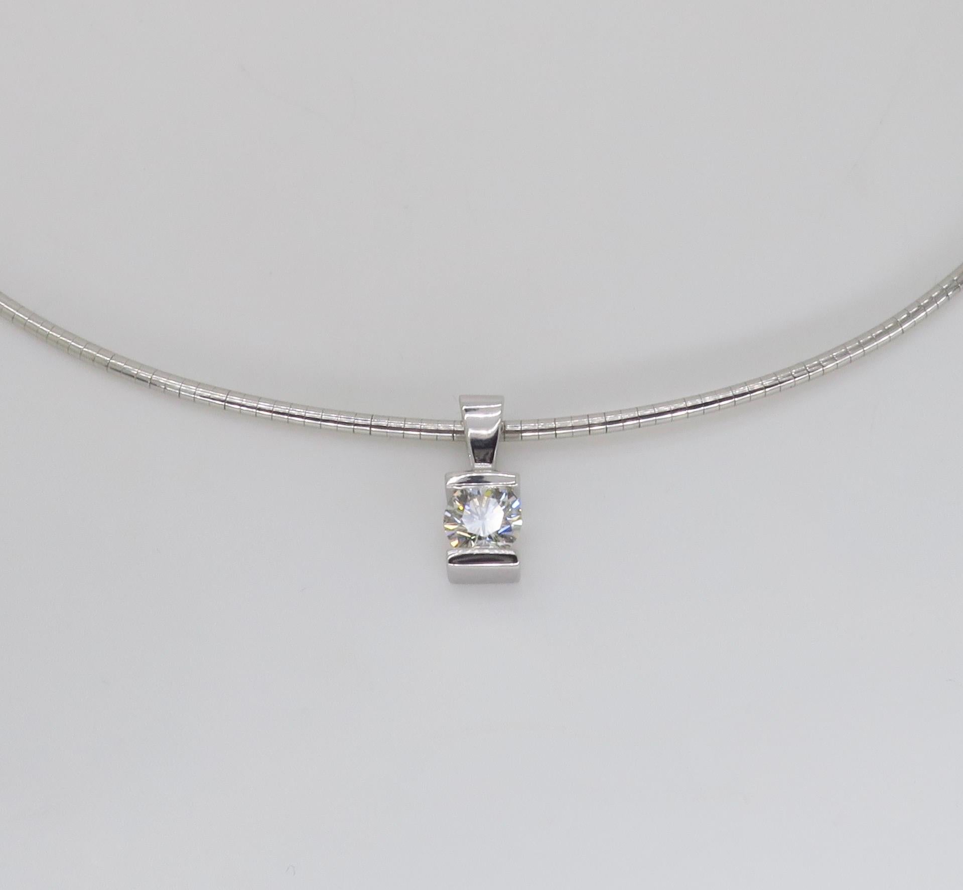 Tension Set Diamond Solitaire Pendant Collar Style Necklace  3