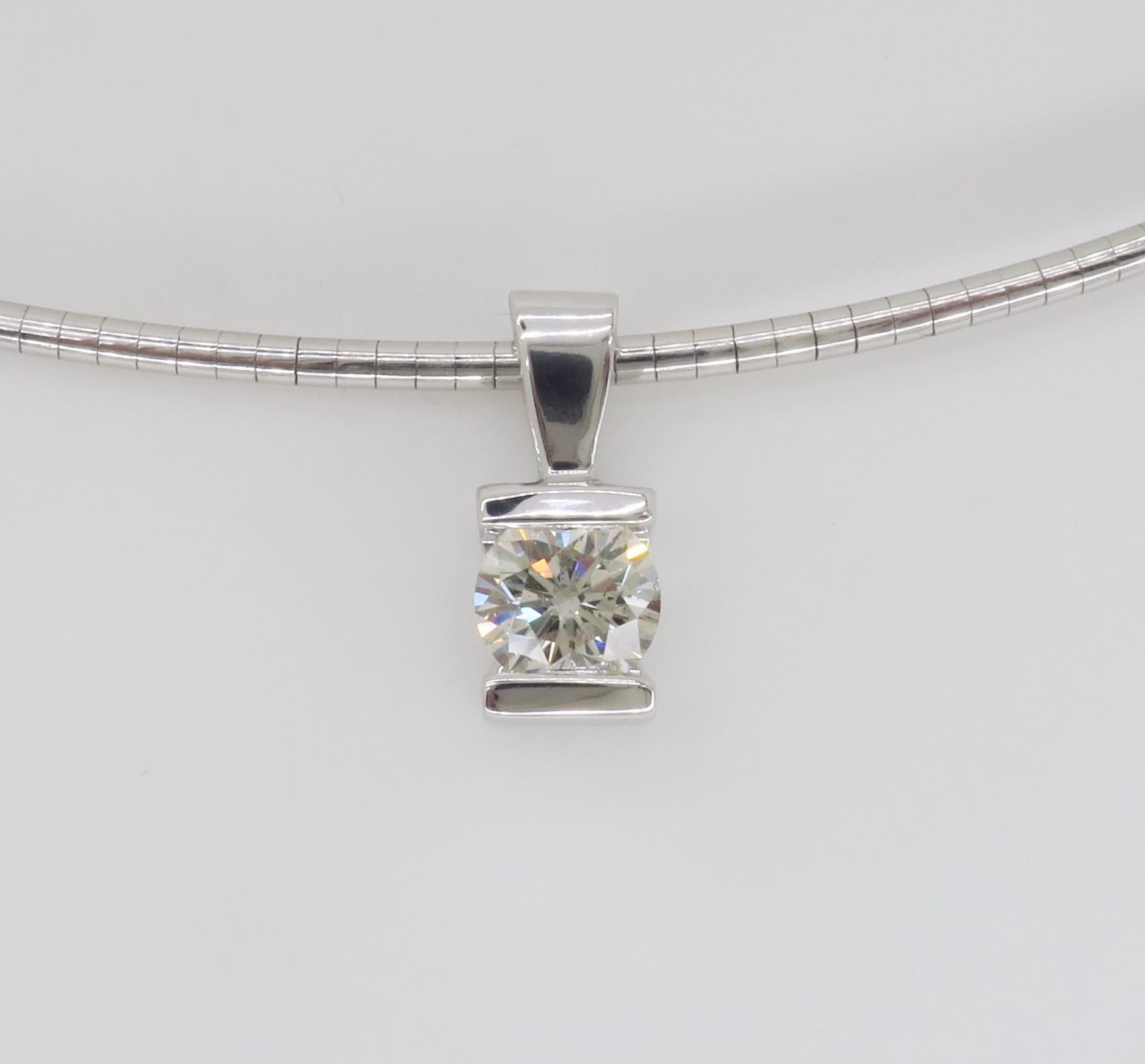 Tension Set Diamond Solitaire Pendant Collar Style Necklace  4