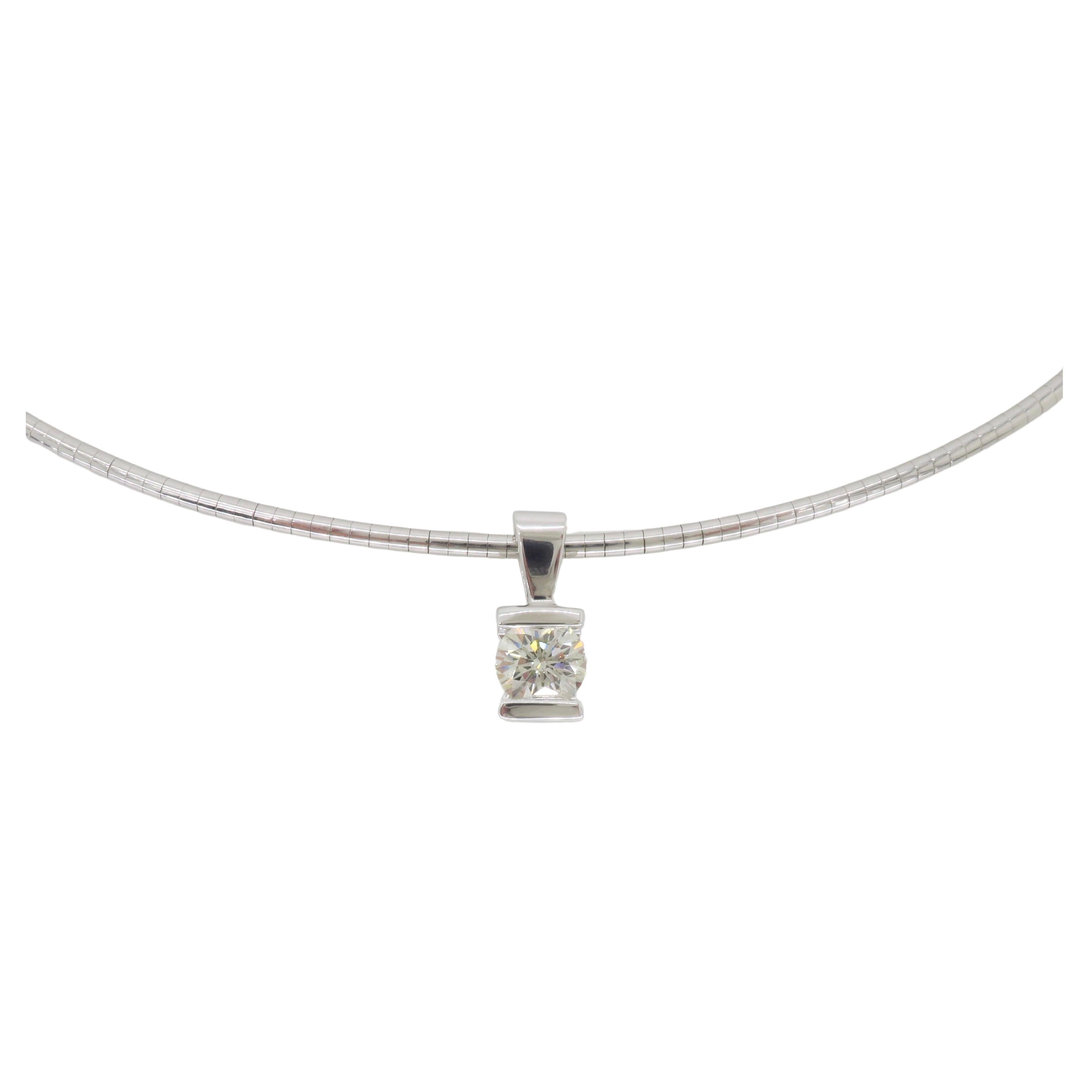 Tension Set Diamond Solitaire Pendant Collar Style Necklace 