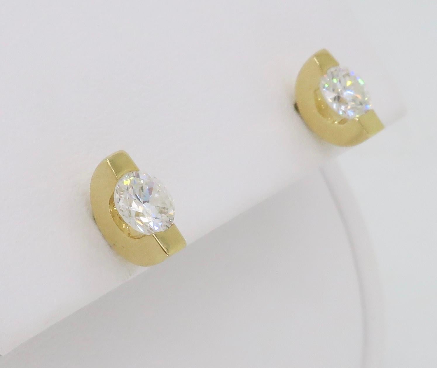 Tension Set Diamond Stud Earrings  In New Condition For Sale In Webster, NY