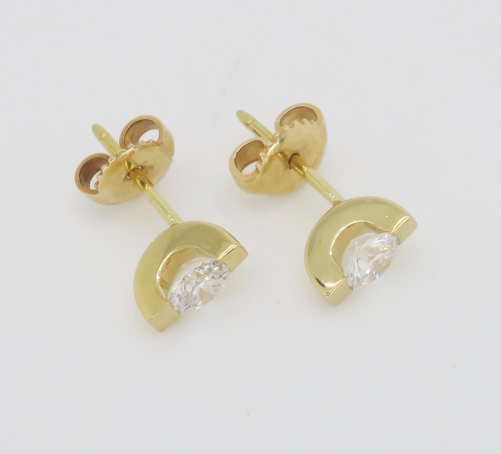 Women's or Men's Tension Set Diamond Stud Earrings  For Sale