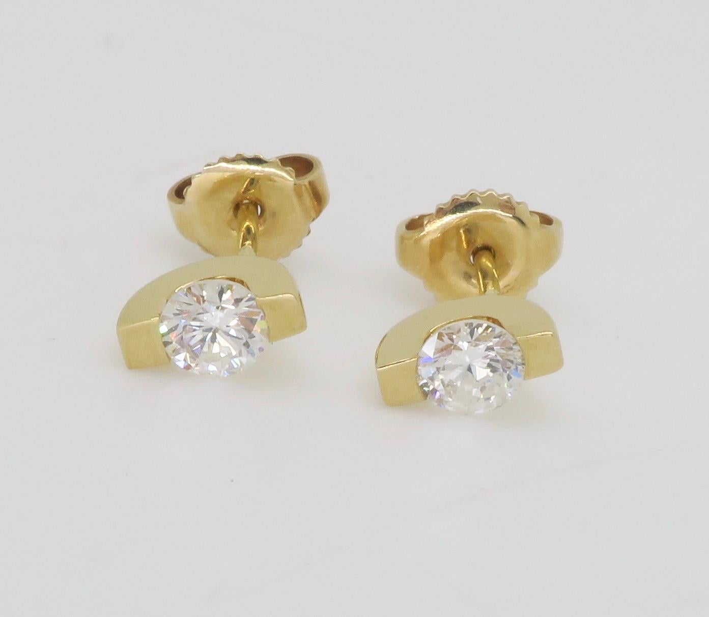 Tension Set Diamond Stud Earrings  For Sale 2