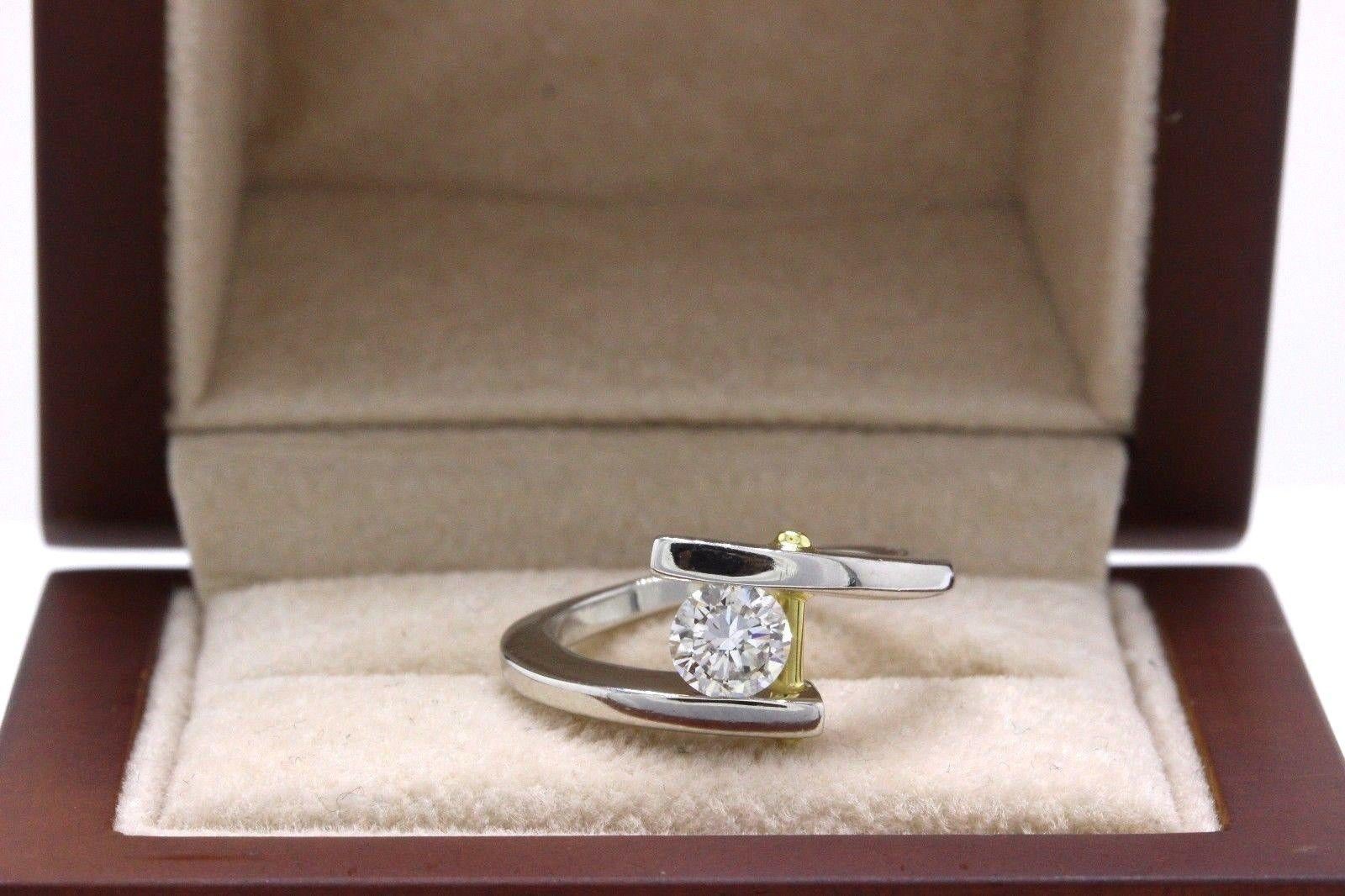 Tension Set Round Diamond Engagement Ring 0.50 Carat Platinum 18k Yellow Gold For Sale 2