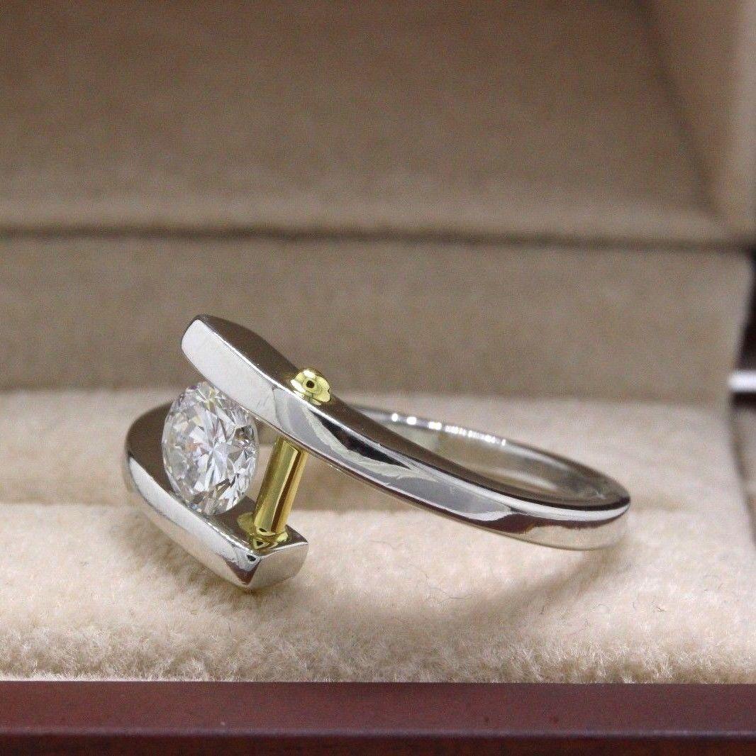 Tension Set Round Diamond Engagement Ring 0.50 Carat Platinum 18k Yellow Gold For Sale 3
