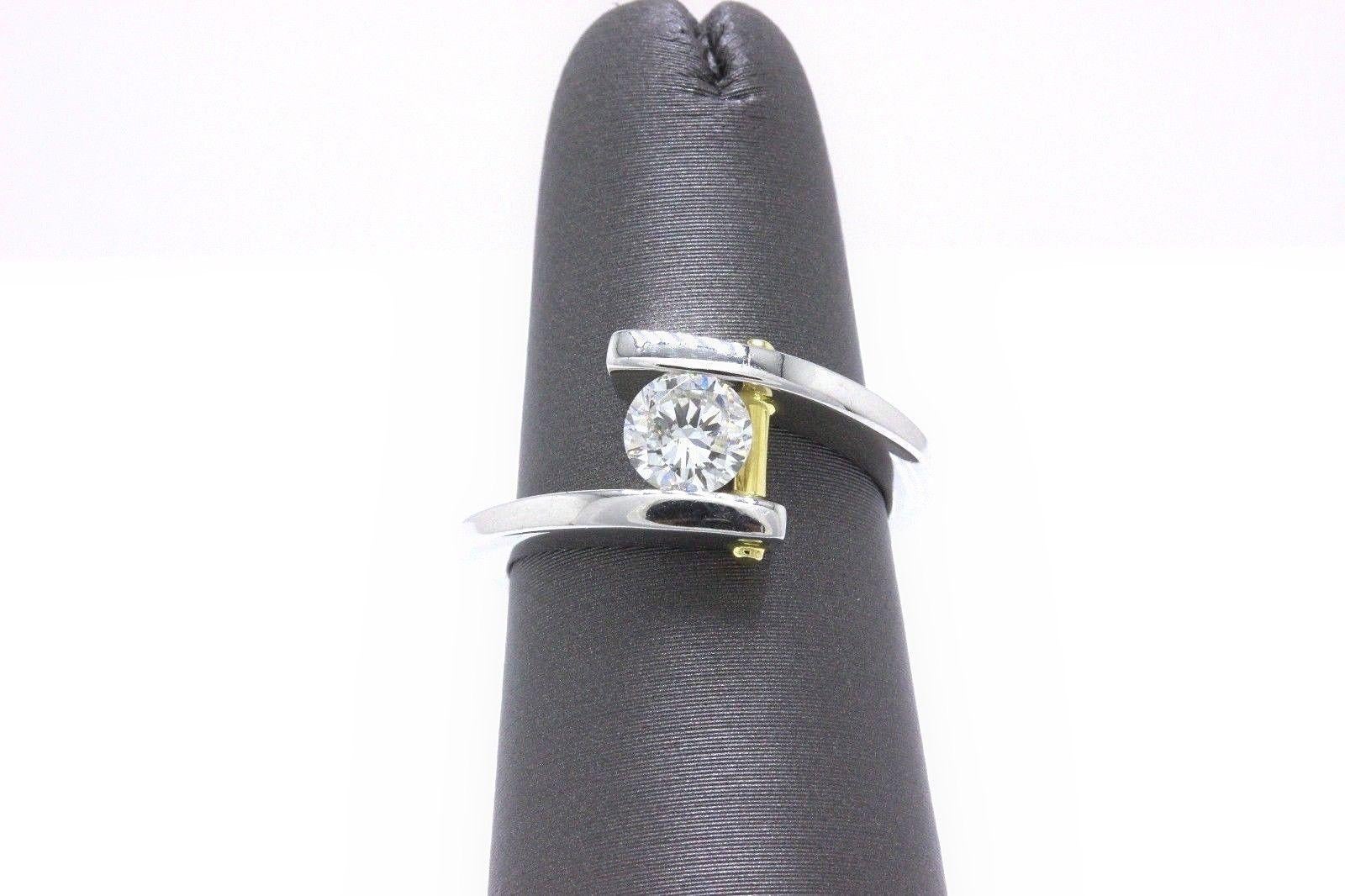 Modern Tension Set Round Diamond Engagement Ring 0.50 Carat Platinum 18k Yellow Gold For Sale