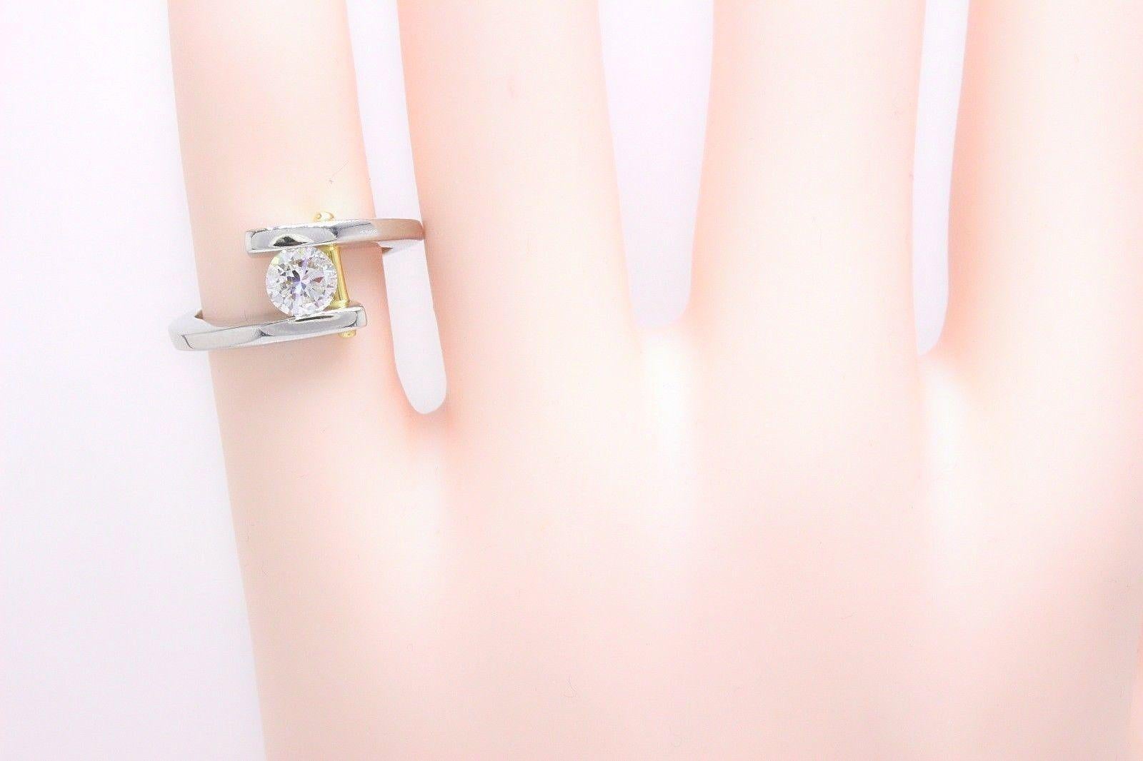 Women's Tension Set Round Diamond Engagement Ring 0.50 Carat Platinum 18k Yellow Gold For Sale