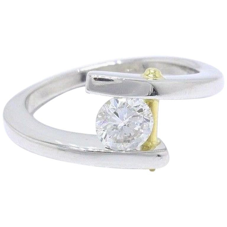 Tension Set Round Diamond Engagement Ring 0.50 Carat Platinum 18k Yellow Gold For Sale