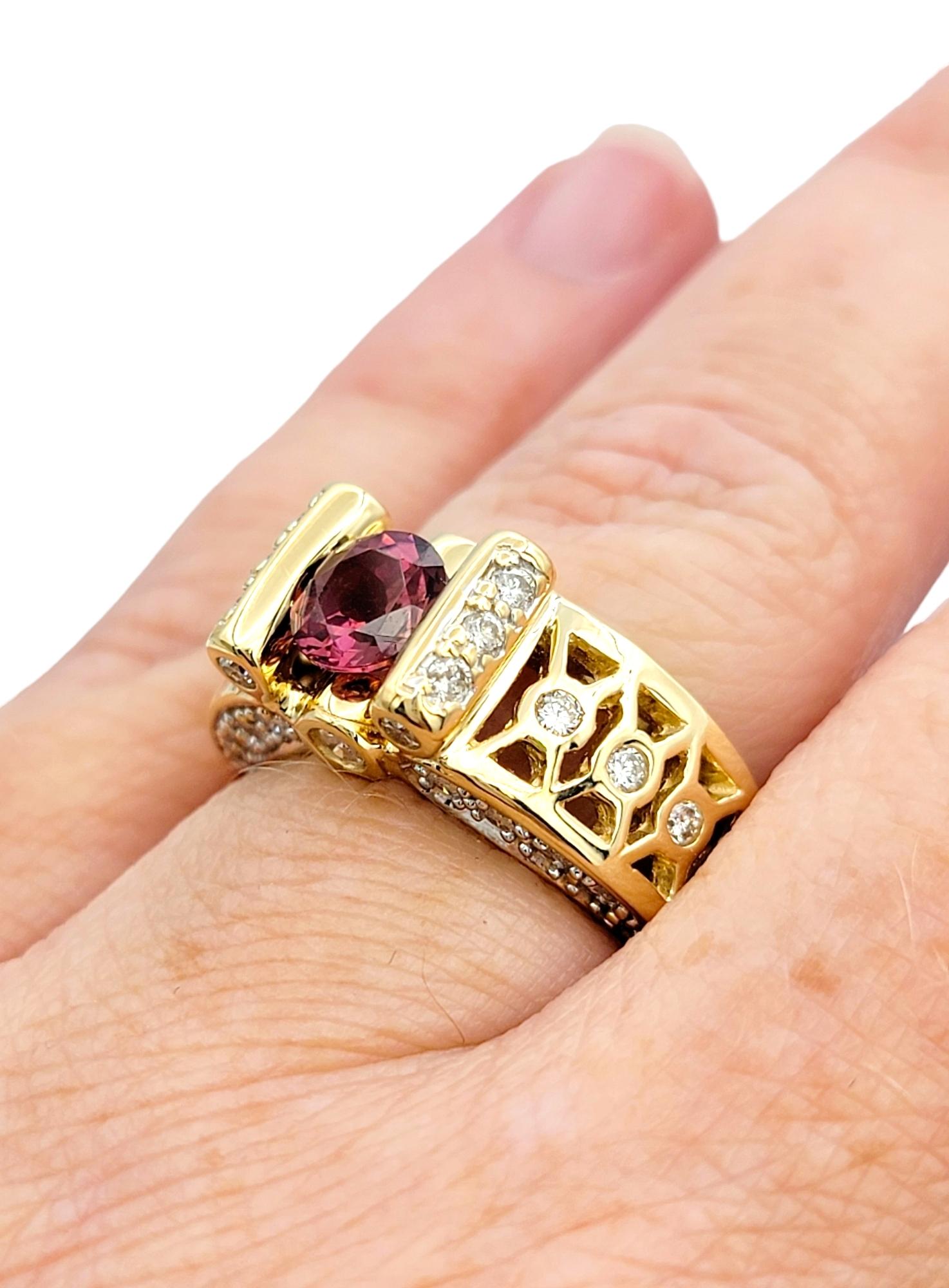 Tension Set Round Tourmaline and Diamond Ring with Side Cutouts in 14 Karat Gold For Sale 2