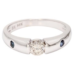 Tension Set Sapphire Accent Diamond Cocktail Ring, 0.38 Carat H-I SI2, 14K White