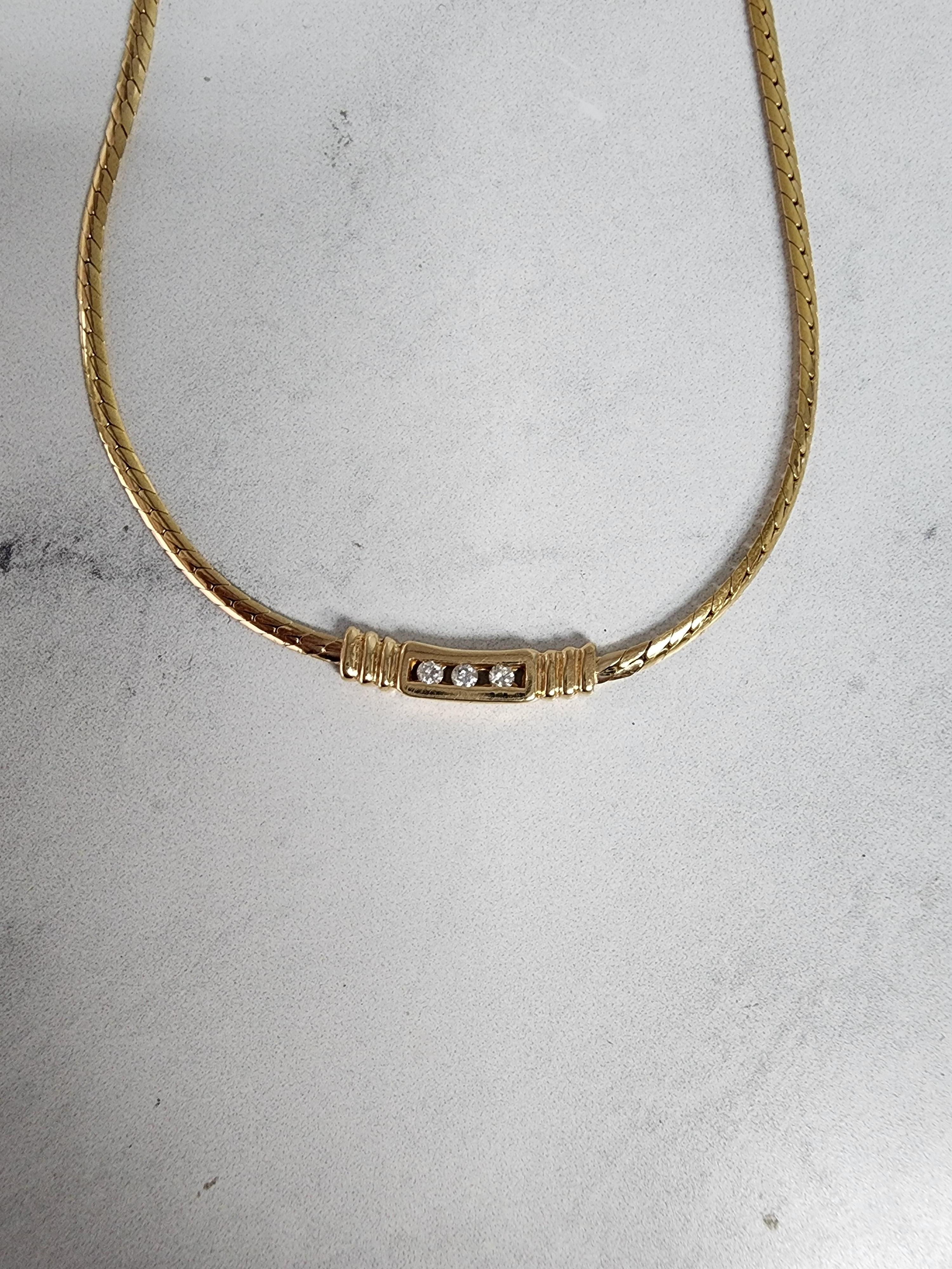 Women's or Men's Tension Space Diamond Bar Necklace 14k Yellow Gold For Sale