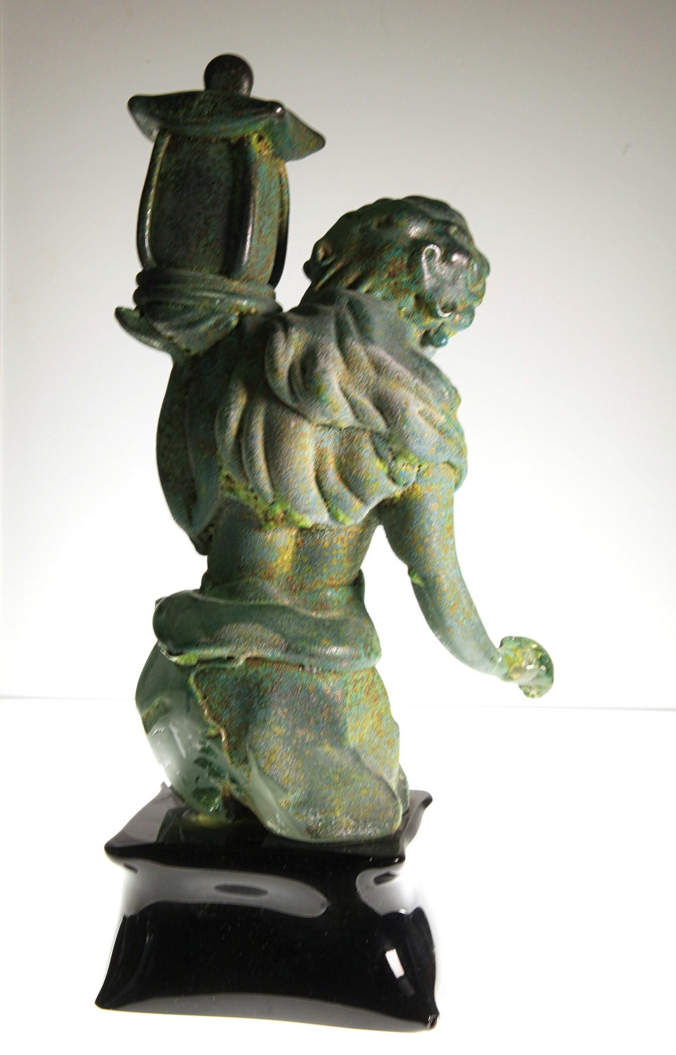 Art Glass Tentoki, Massiccio Murano Glass Sculpture, Bronze Verdigris and Sulfur Texture For Sale