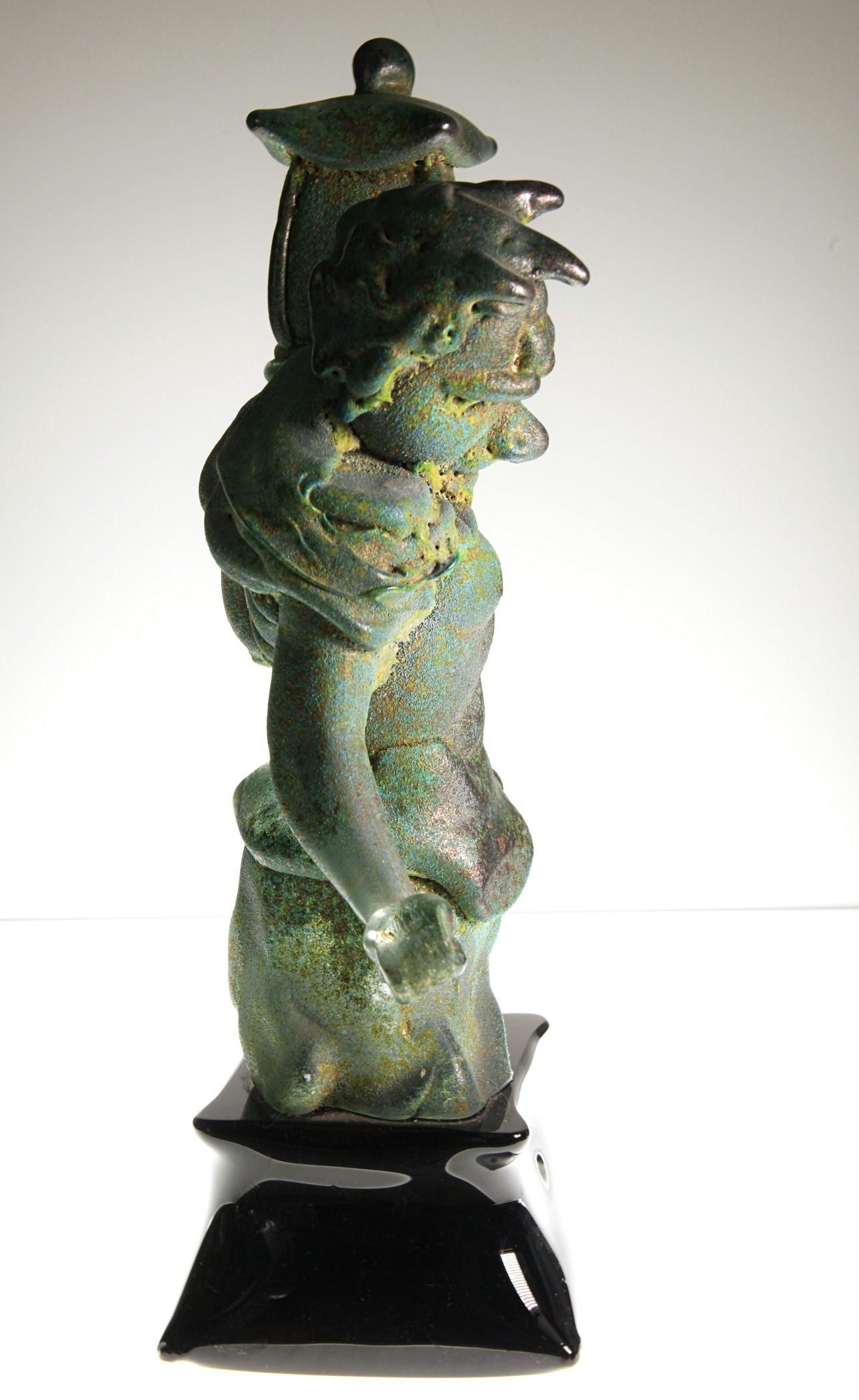 Tentoki, Massiccio Murano Glass Sculpture, Bronze Verdigris and Sulfur Texture For Sale 1