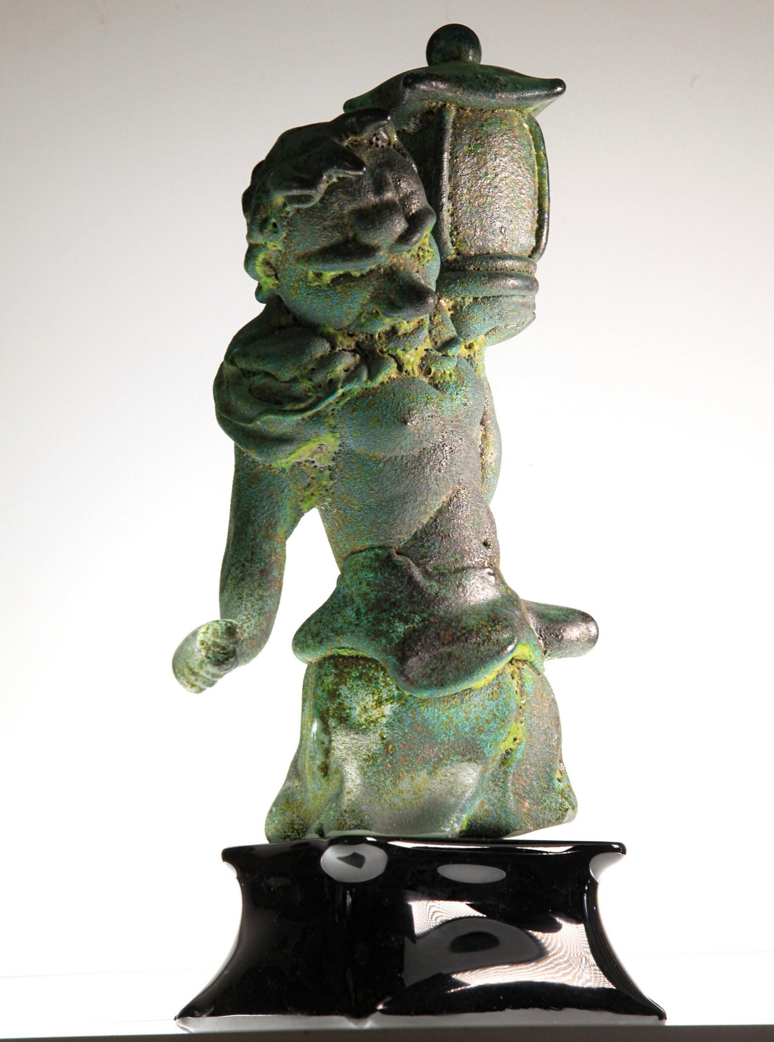 Tentoki, Massiccio Murano Glass Sculpture, Bronze Verdigris and Sulfur Texture For Sale 2