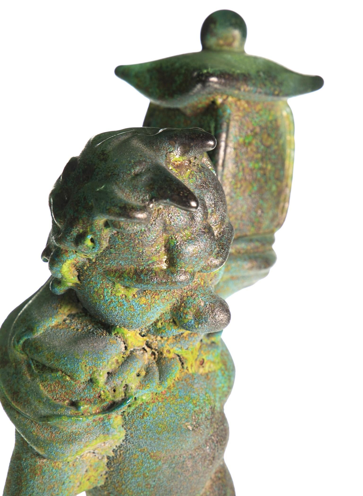 Tentoki, Massiccio Murano Glass Sculpture, Bronze Verdigris and Sulfur Texture For Sale 3