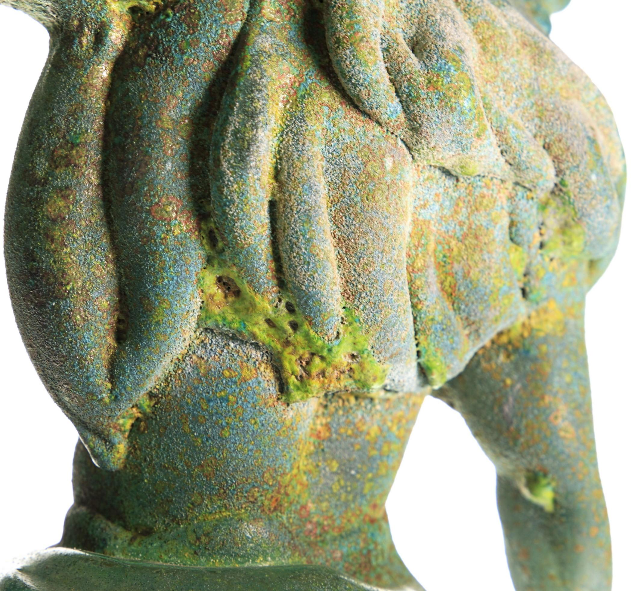 Tentoki, Massiccio Murano Glass Sculpture, Bronze Verdigris and Sulfur Texture For Sale 4