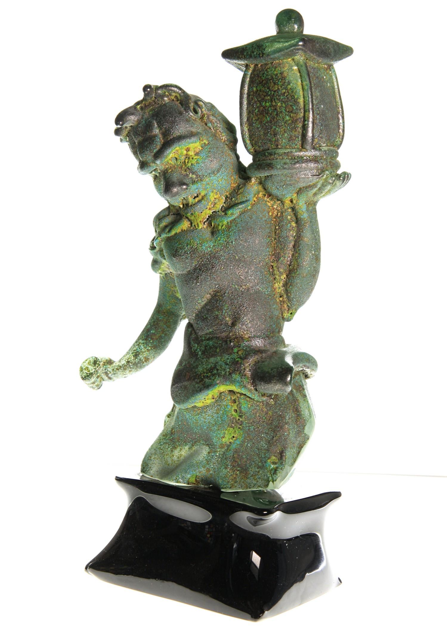 Tentoki, Massiccio Murano Glass Sculpture, Bronze Verdigris and Sulfur Texture For Sale 5