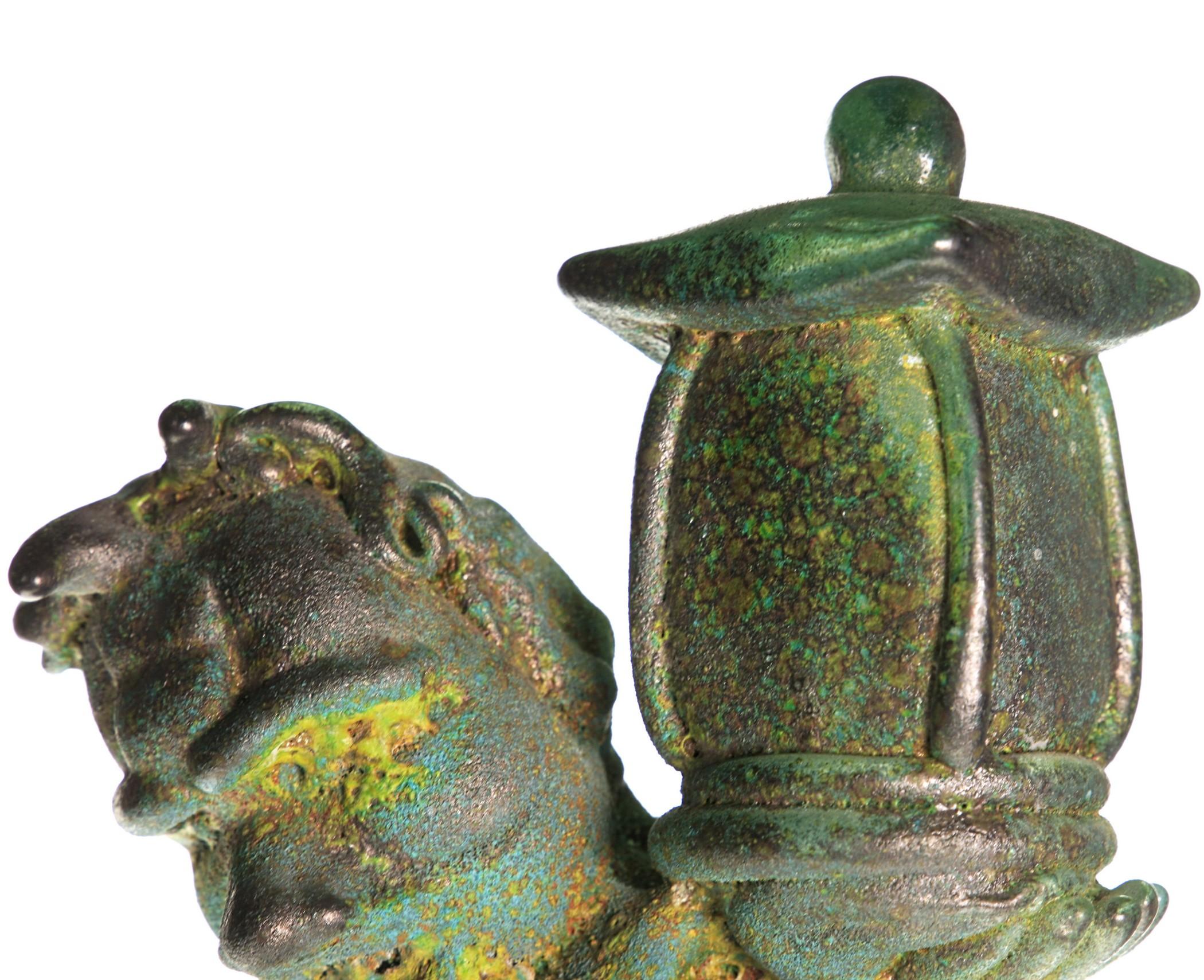 Tentoki, Massiccio Murano Glass Sculpture, Bronze Verdigris and Sulfur Texture For Sale 6