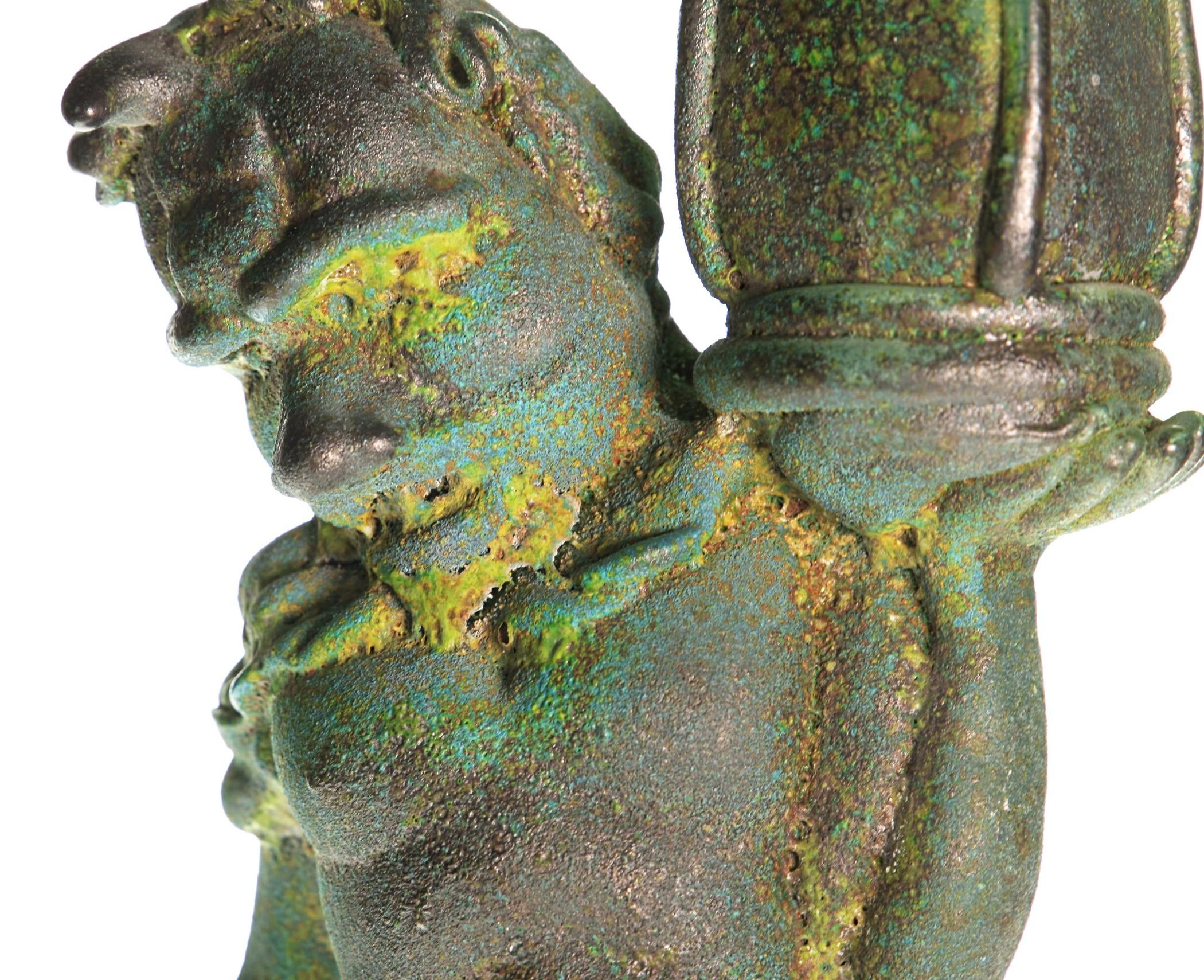 Tentoki, Massiccio Murano Glass Sculpture, Bronze Verdigris and Sulfur Texture For Sale 7