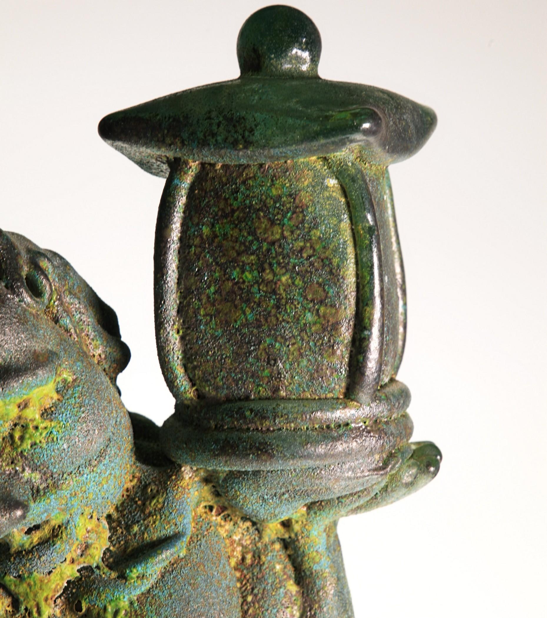 Tentoki, Massiccio Murano Glass Sculpture, Bronze Verdigris and Sulfur Texture For Sale 8