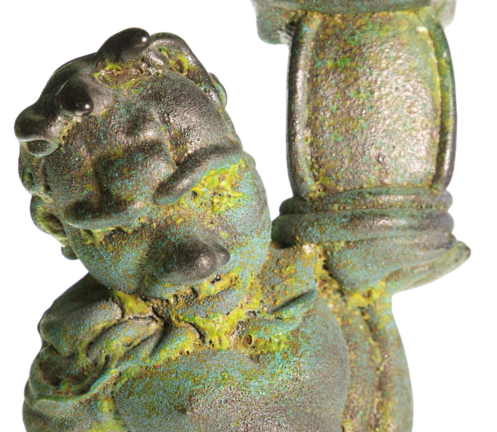 Mid-Century Modern Tentoki, Massiccio Murano Glass Sculpture, Bronze Verdigris and Sulfur Texture For Sale