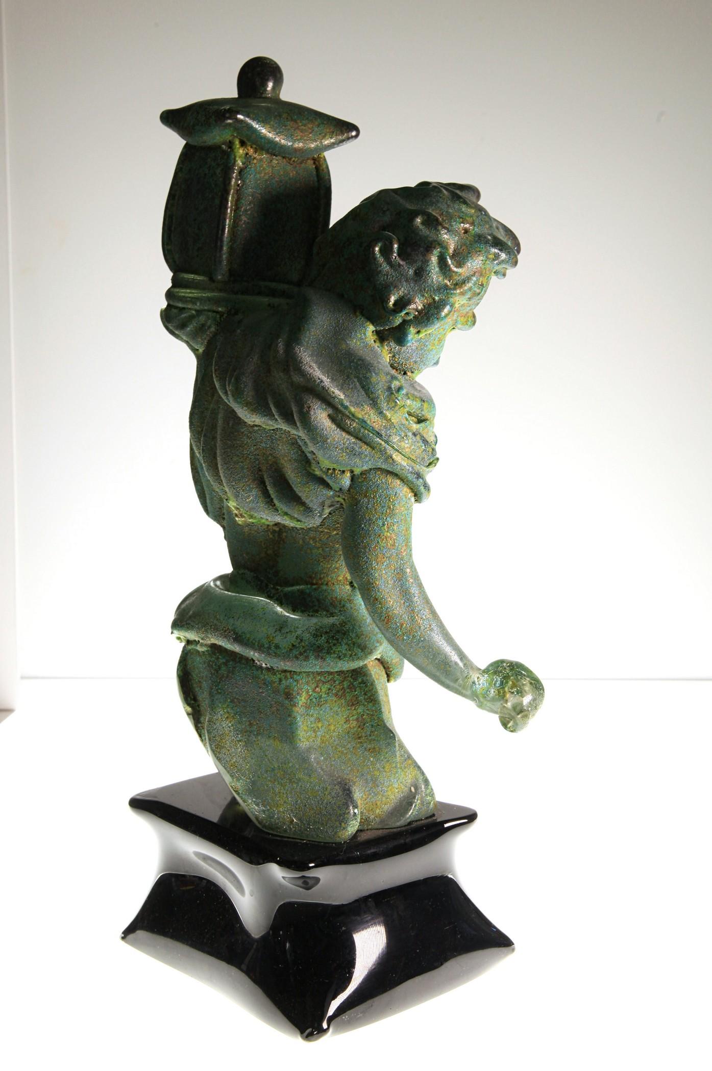20th Century Tentoki, Massiccio Murano Glass Sculpture, Bronze Verdigris and Sulfur Texture For Sale
