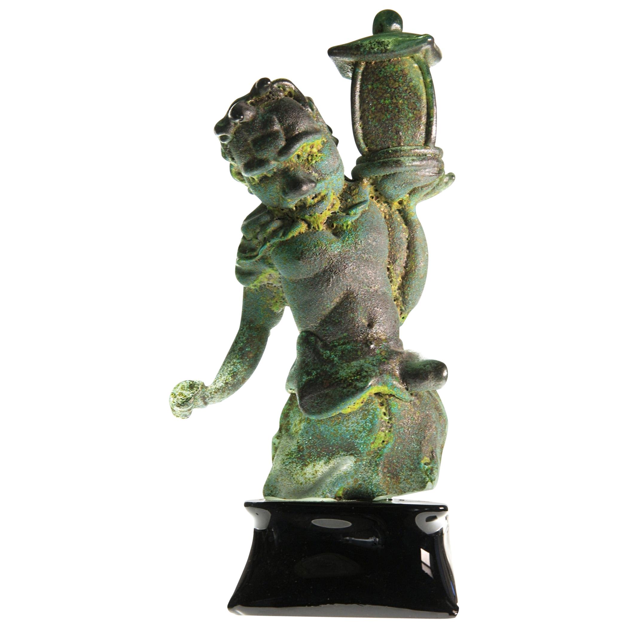 Tentoki, Massiccio Murano Glass Sculpture, Bronze Verdigris and Sulfur Texture