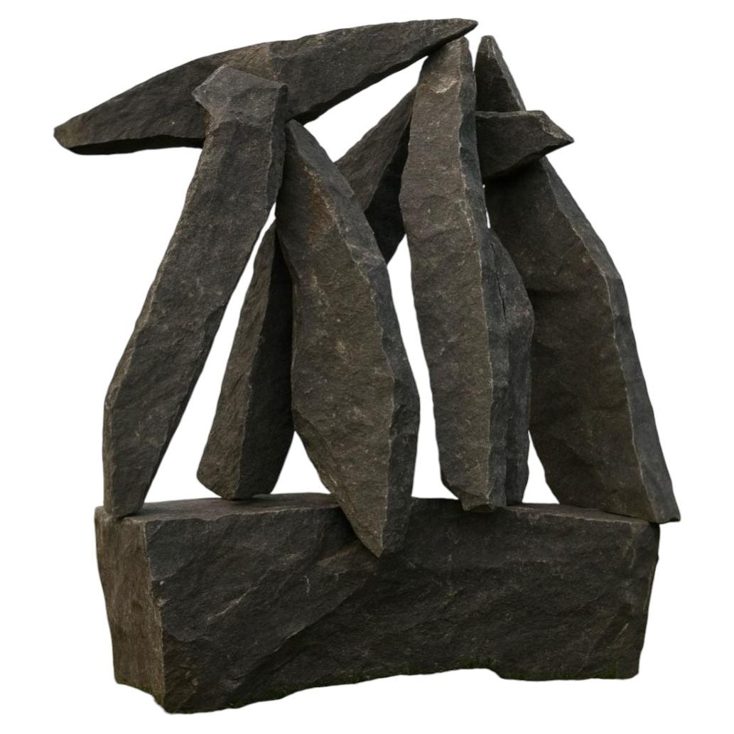 Teocalli Sculptural Monolith in Basalt Granite & Steel by Andres Monnier