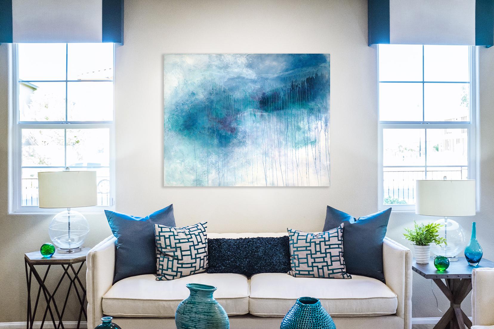 A calm after a storm. snowscape, abstracted, gestural abstraction, drip, drips, minimalist, contemporary, Blue and white collide in this water-snow like abstract painting. Artistic influences: Pat Steir.

Teodora Guererra received her Bachelor of