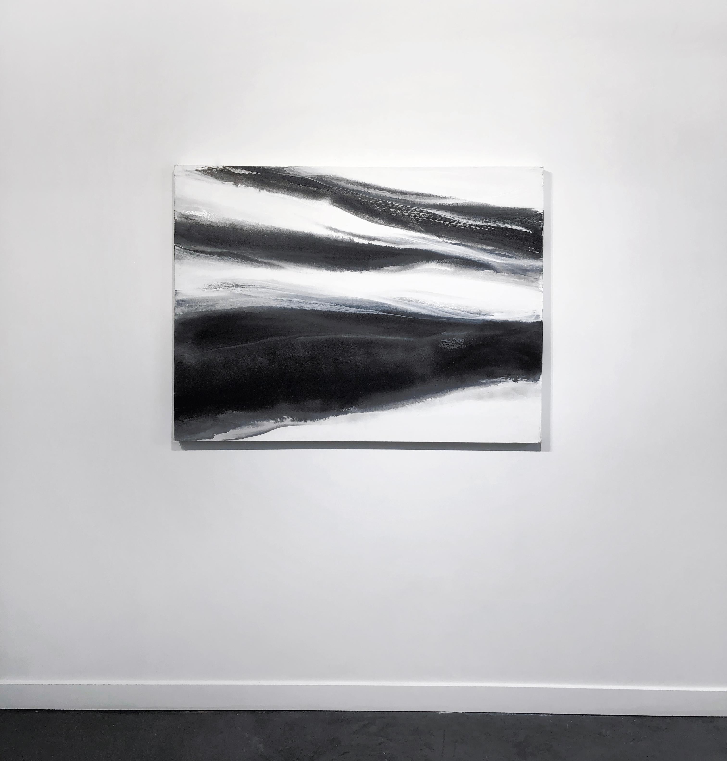Black & white with silver metallic. Gallery-wrapped canvas sides painted silver. Ready to hang; No framing necessary.  Hangs vertical or horizontal wired on back by artist.

ARTIST BIO
Teodora Guererra received her Bachelor of Arts in Art Education
