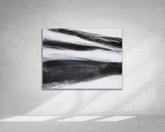 'Black Tie', Abstract Black, White & Silver Metallic Contemporary Painting 