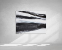 'Black Tie', Abstract Black, White & Silver Metallic Contemporary Painting