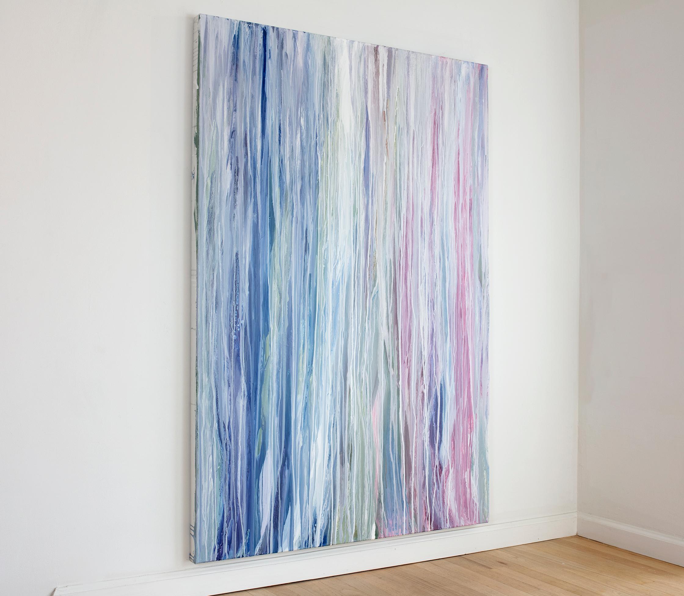 'Flamingo Waterfall', Large contemporary abstract acrylic drip painting - Painting by Teodora Guererra